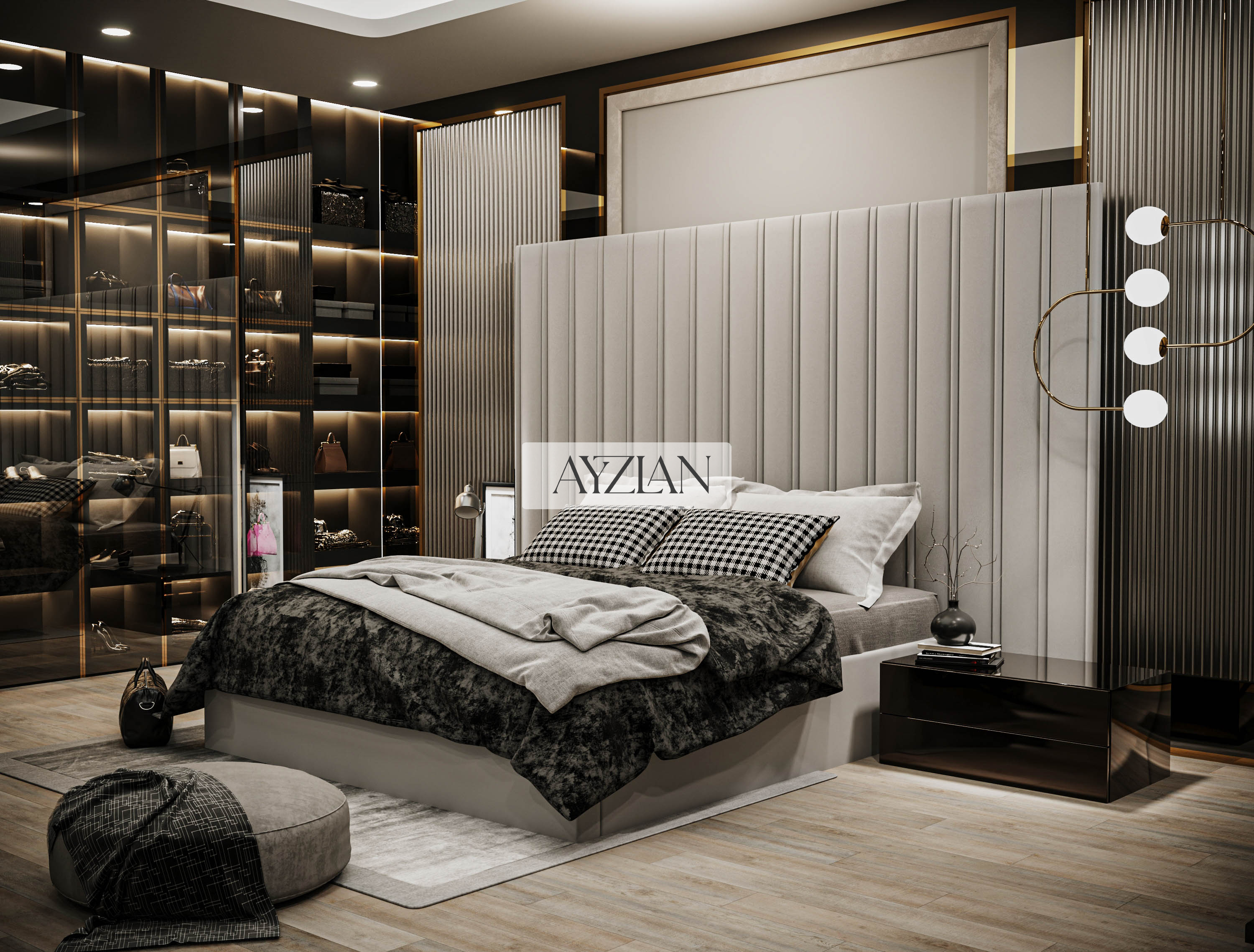 Alwin Wide Headboard Panel Stripe Bed