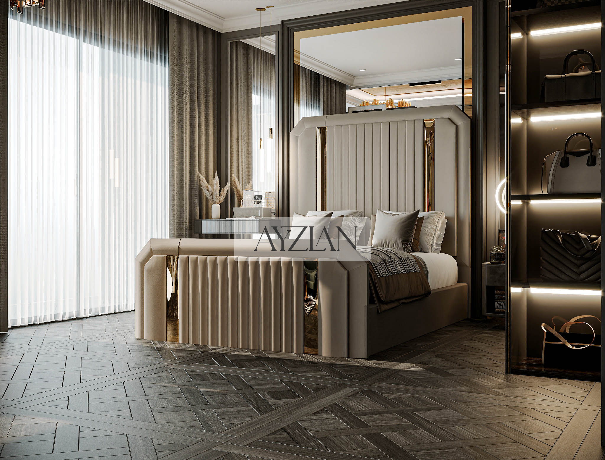 Tanner Glossy Gold Strip Elegance Bed