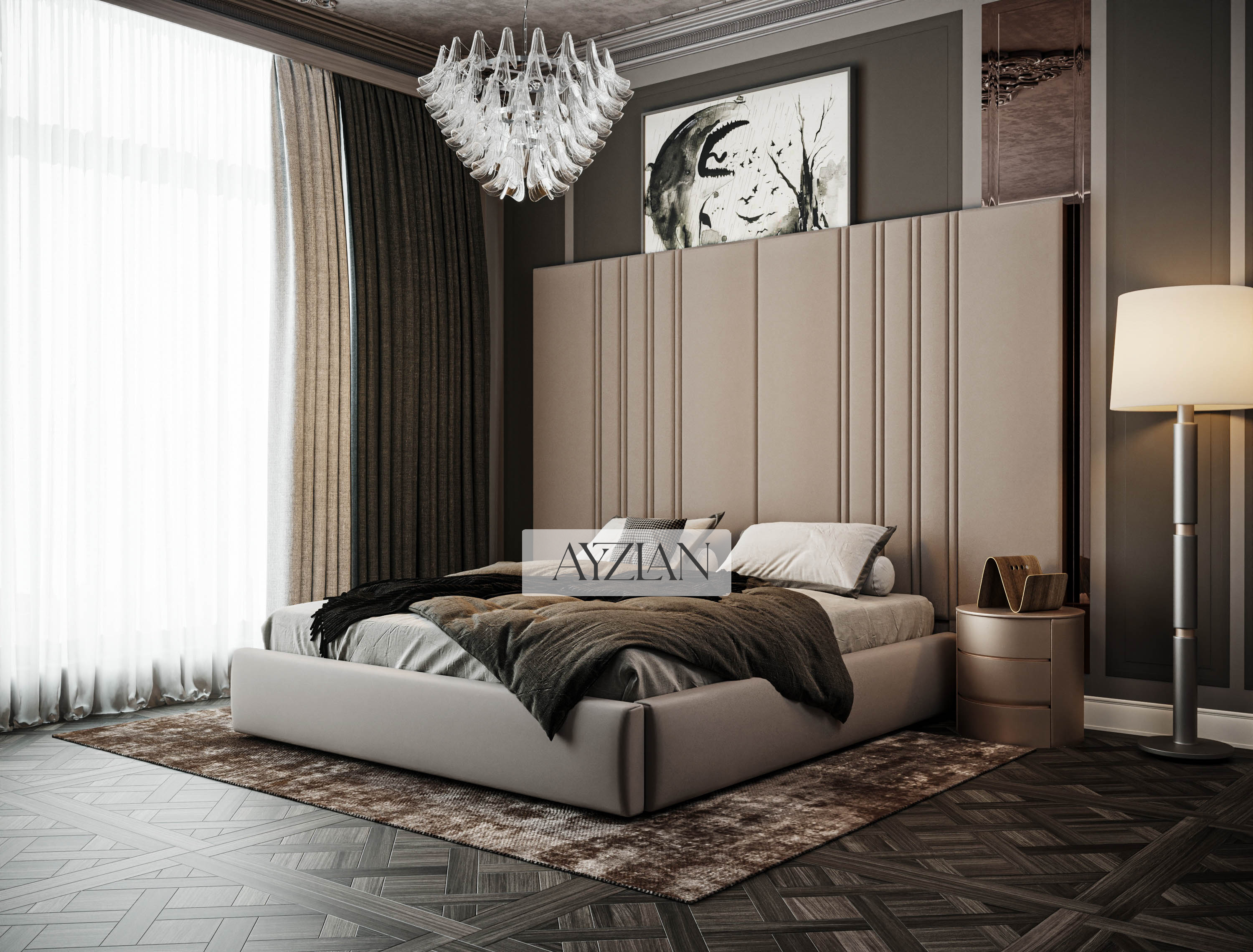Royal Wide Headboard Panel Stripe Bed
