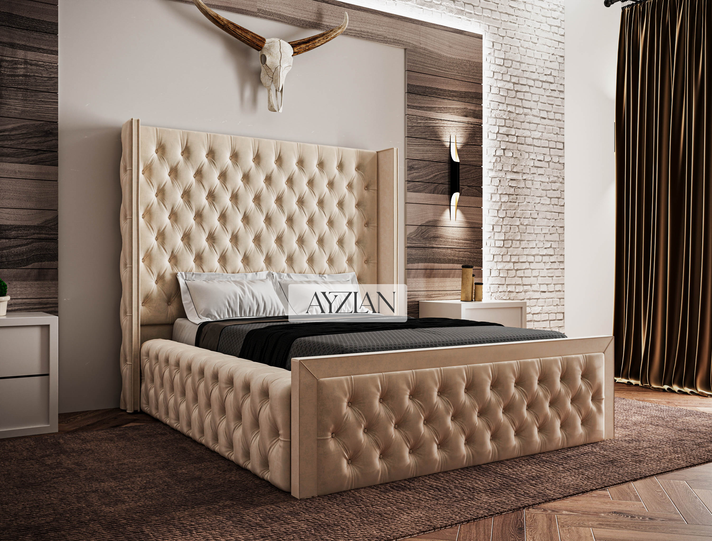 Ruby Upholstered Sides Fabric Luxury Designer Bed