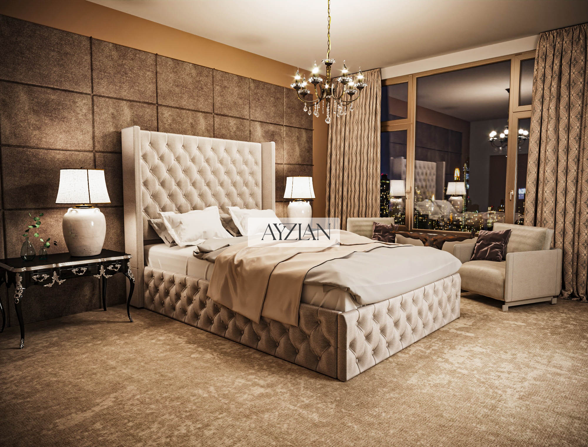 Elain Wingback Chesterfield Designer Bed