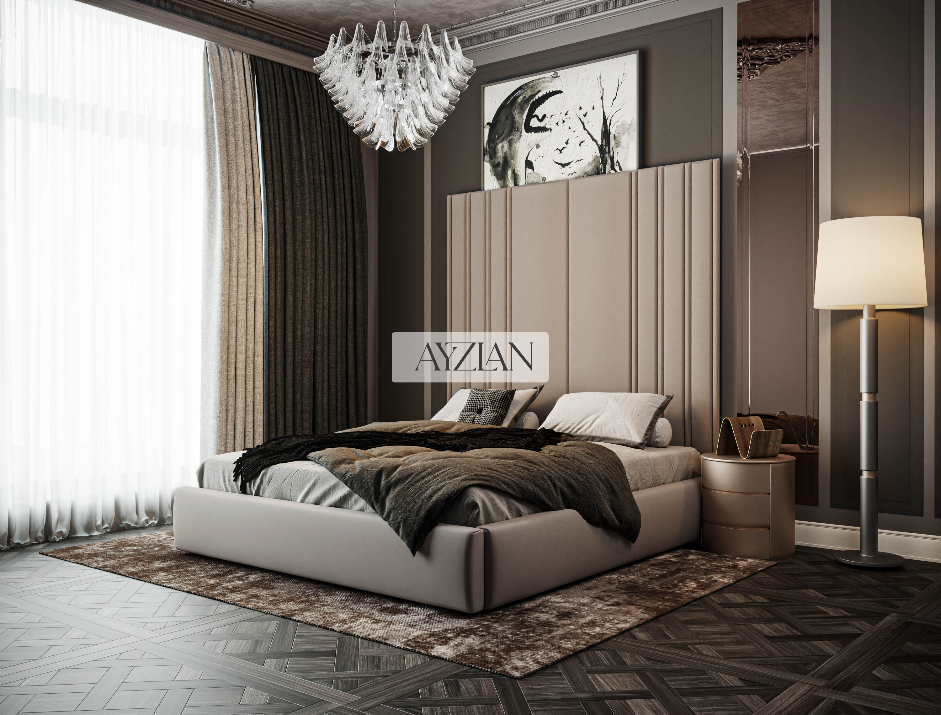 Royal Wide Headboard Panel Stripe Bed