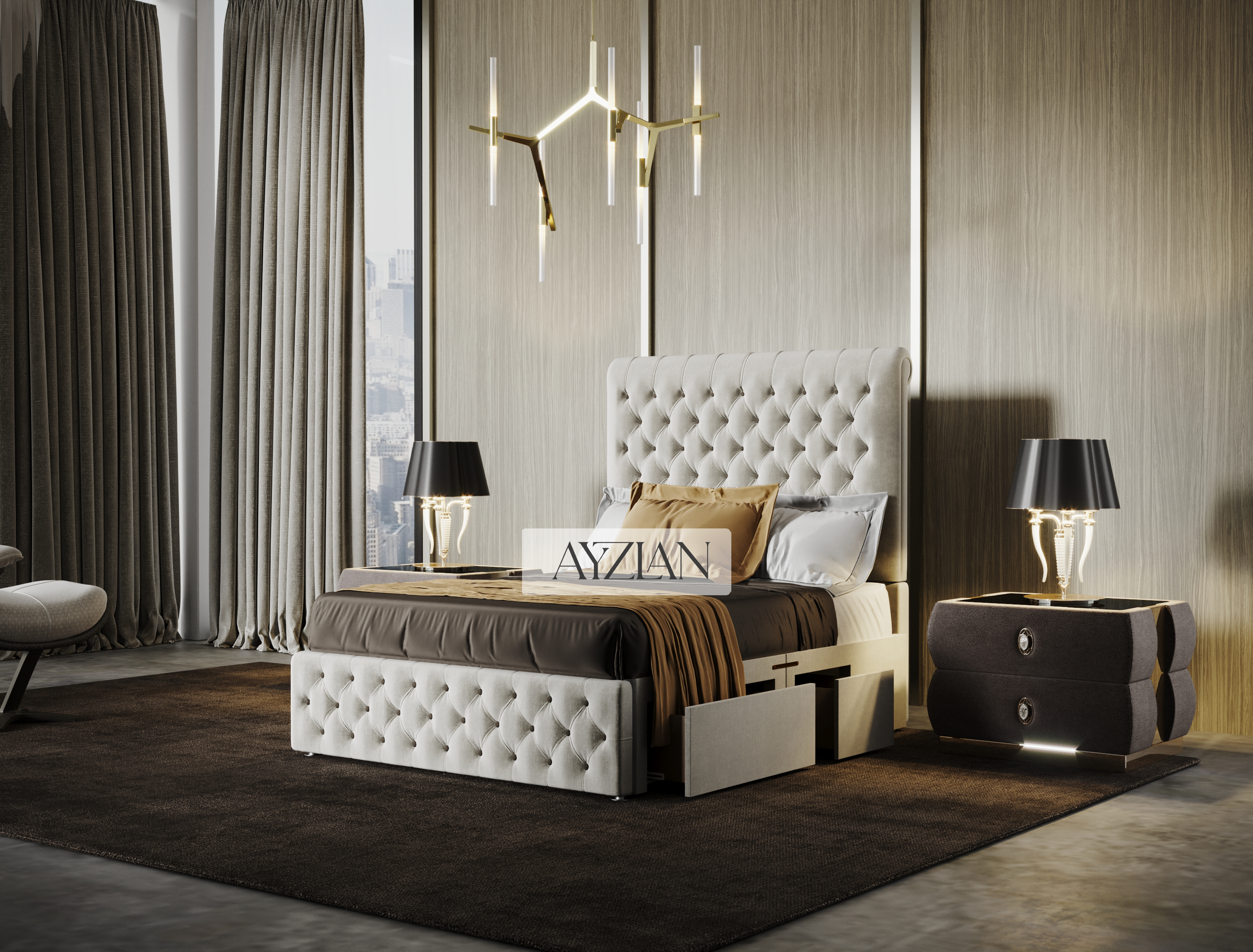 Oscar Designer Sleigh Scroll Storage Drawer Divan Bed