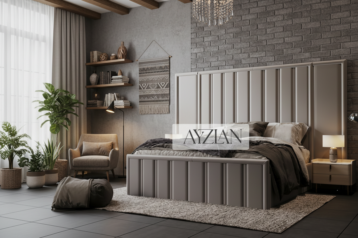 Jameson Wide Headboard Panel Stripe Bed