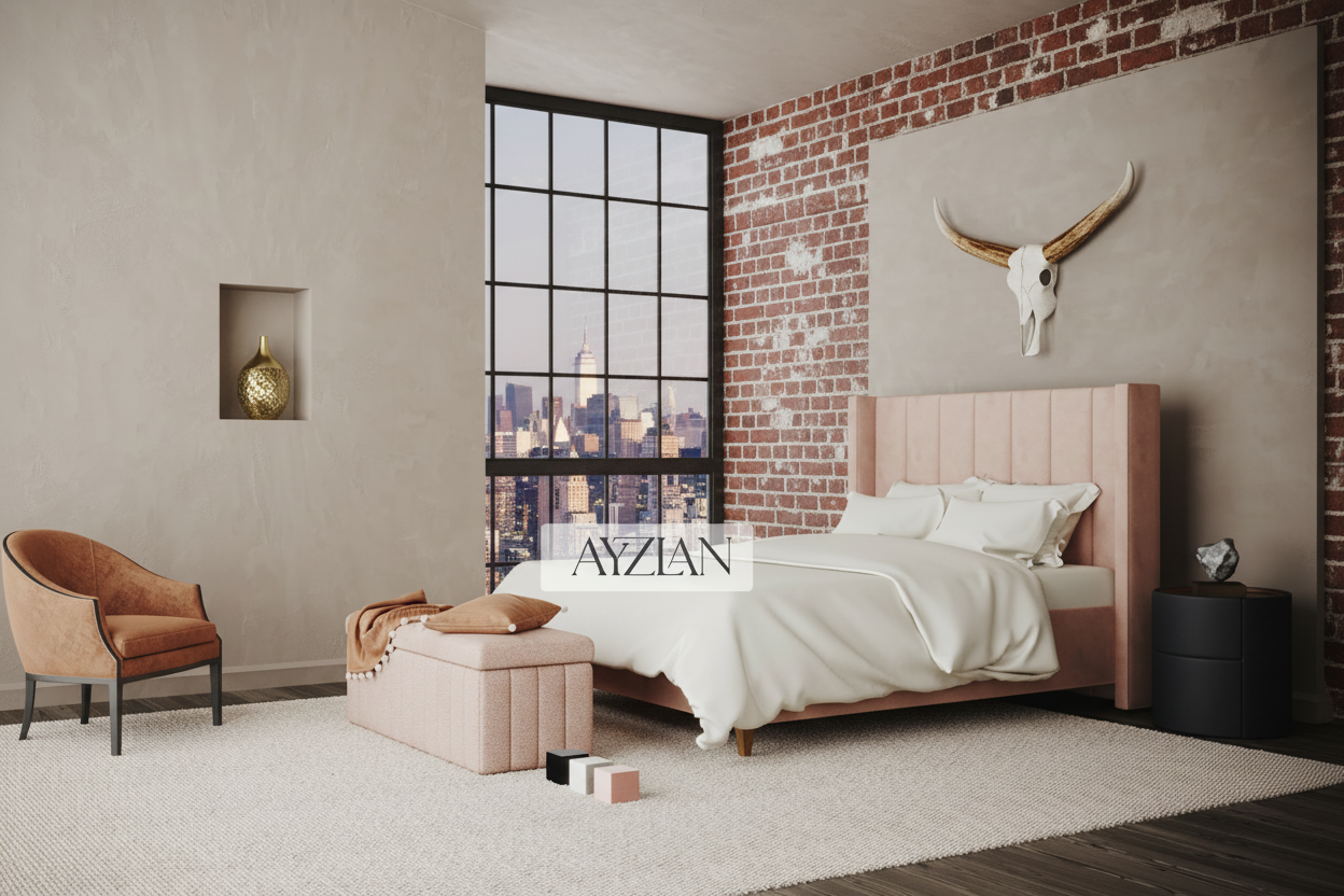 Edith Low Footend Stripe Panel Lined Winged Bed