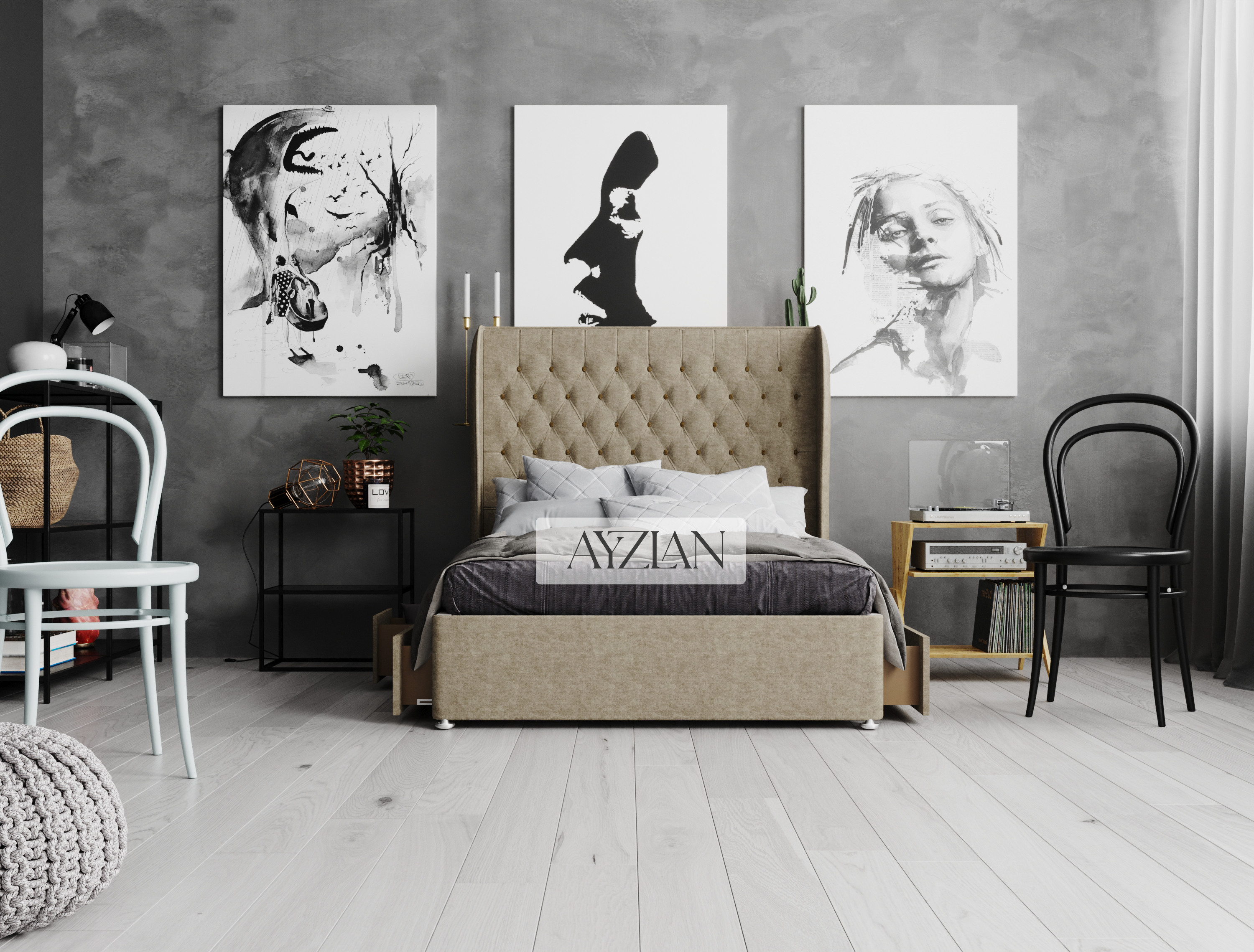 Cansus Curve Winged Divan Drawer Storage Bed
