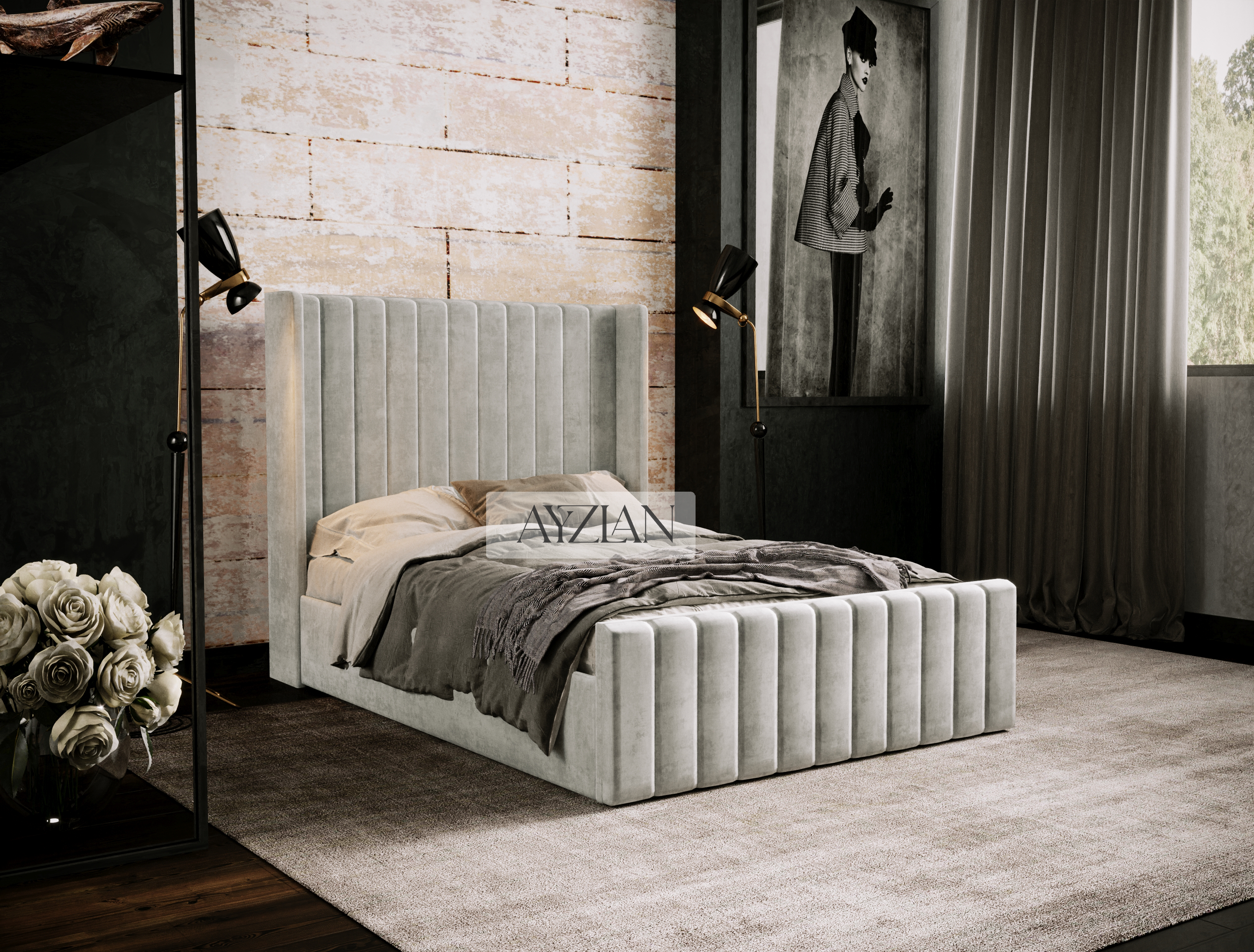 Tyler Linear Stripe Panel Lined Bed