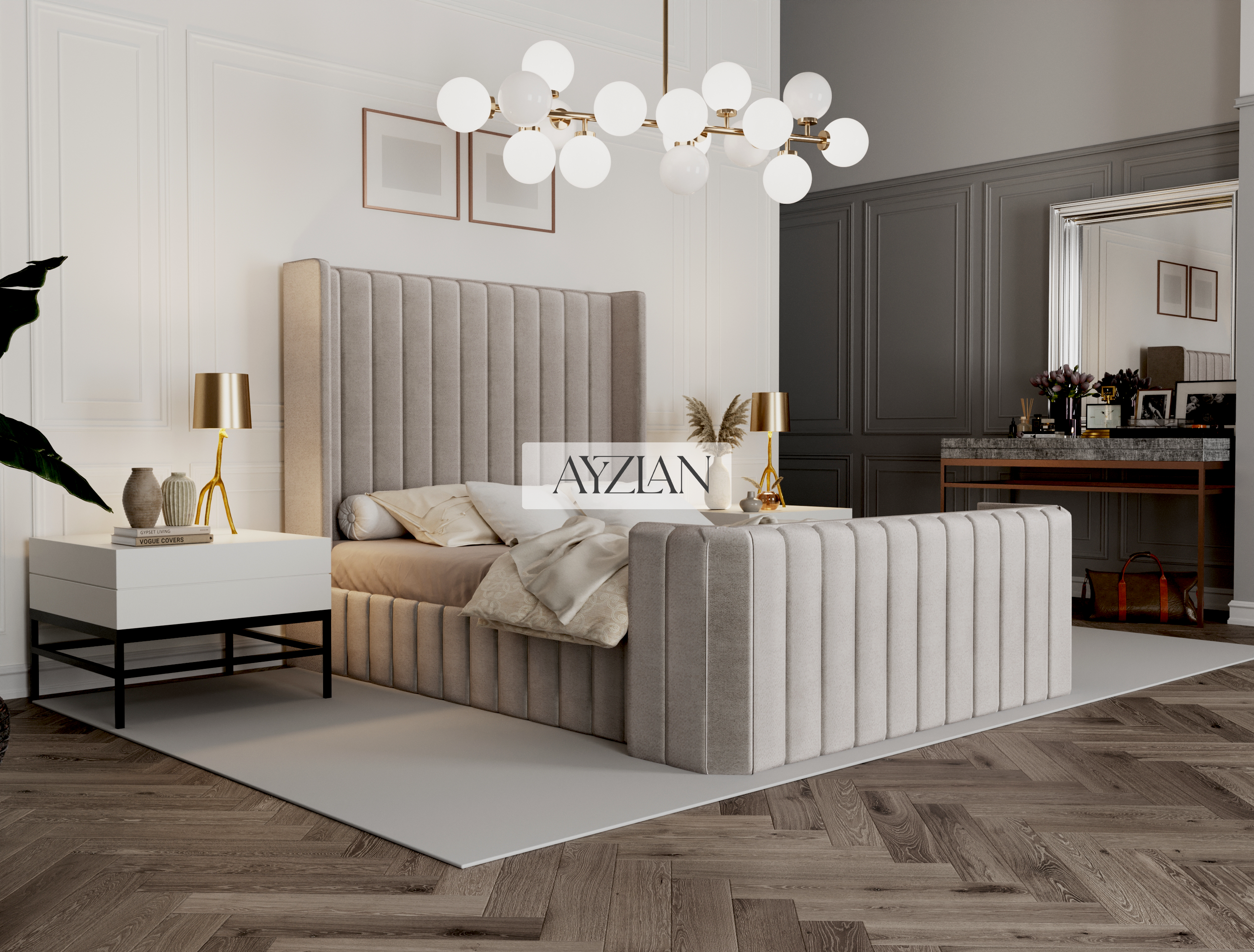 Grace Winged Stripe Curved Footboard Bed