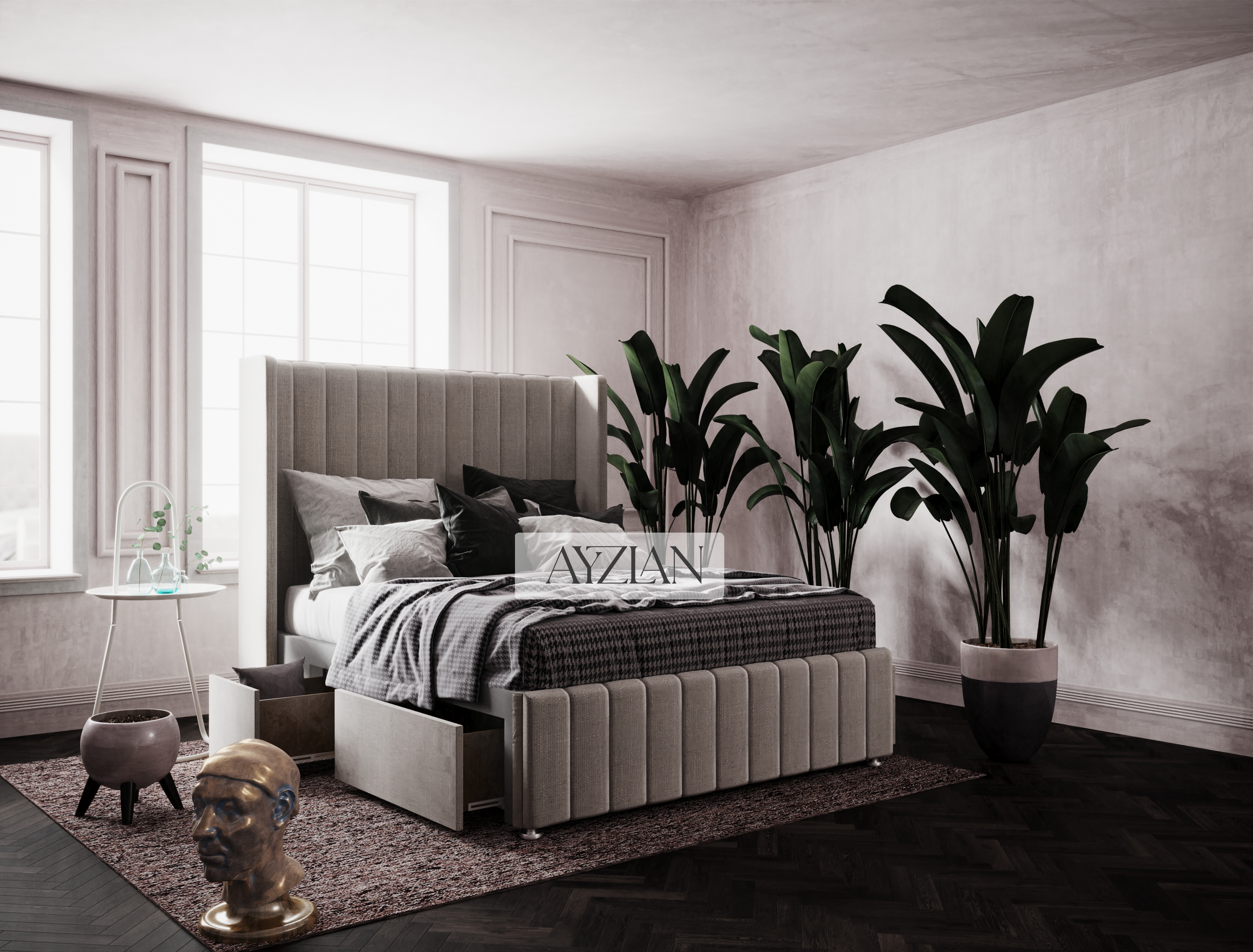 Amelia Stripe Winged Divan Drawer Storage Bed