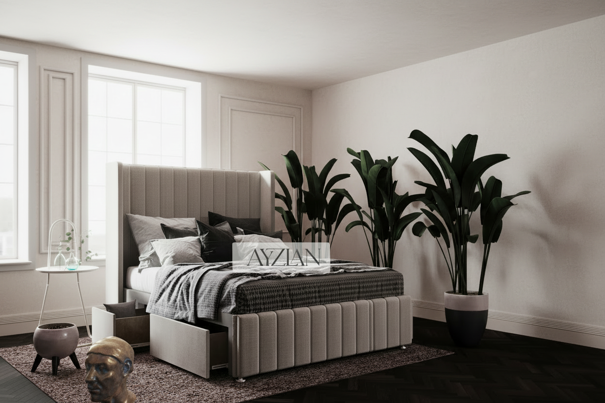 Amelia Stripe Winged Divan Drawer Storage Bed