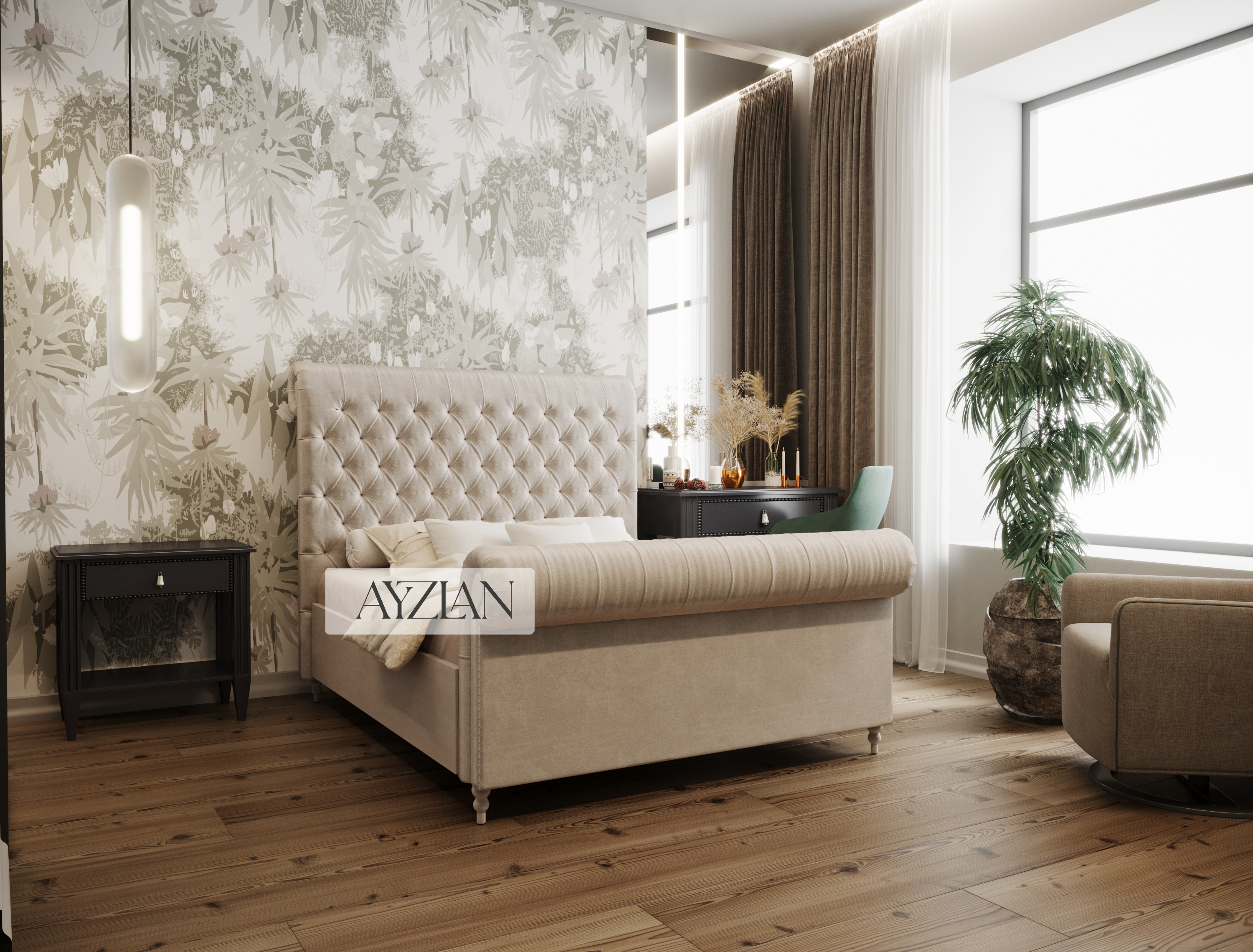 Rio Chesterfield Sleigh Stripe Scroll Bed