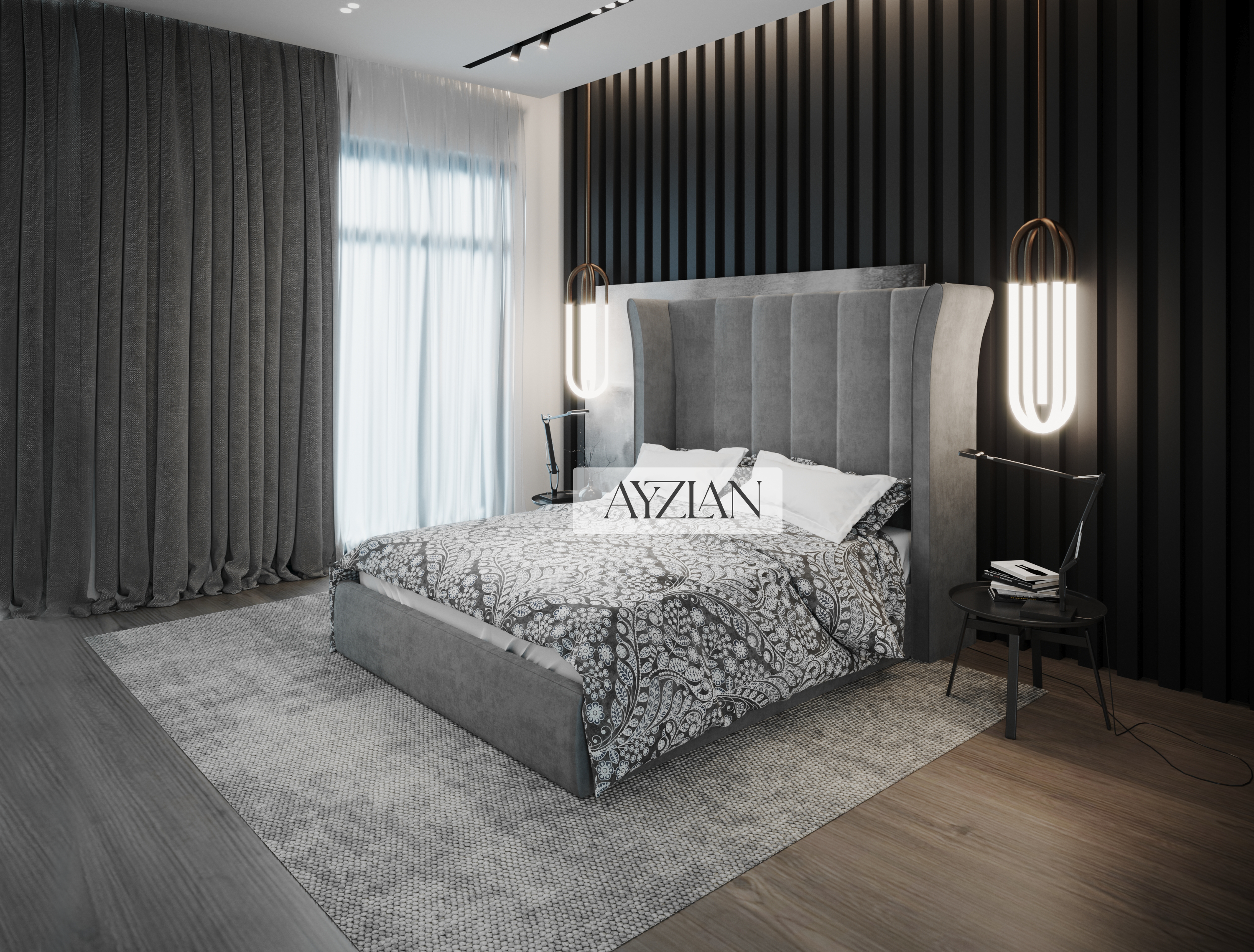 Ashley High Winged Upholstered Bed