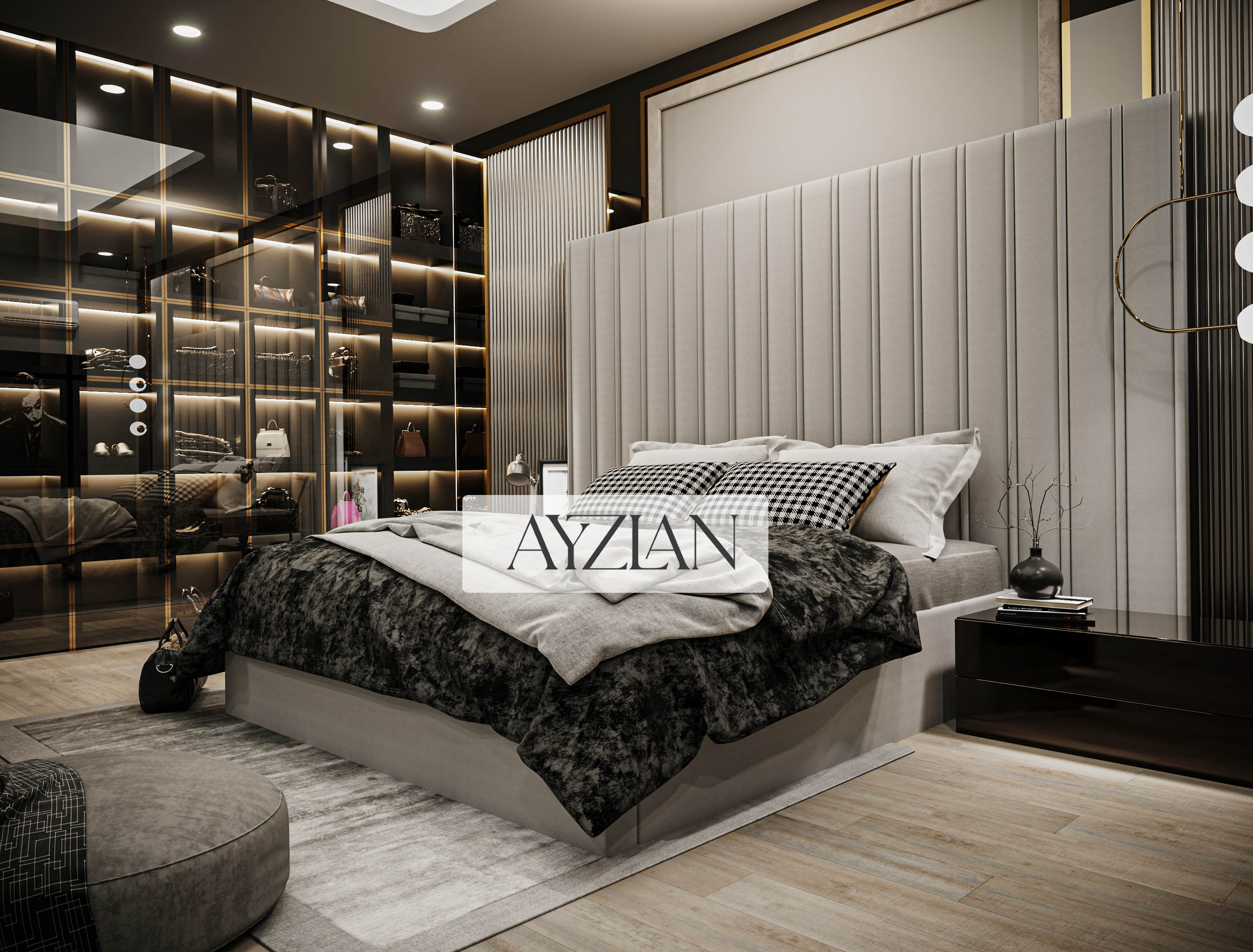 Alwin Wide Headboard Panel Stripe Bed