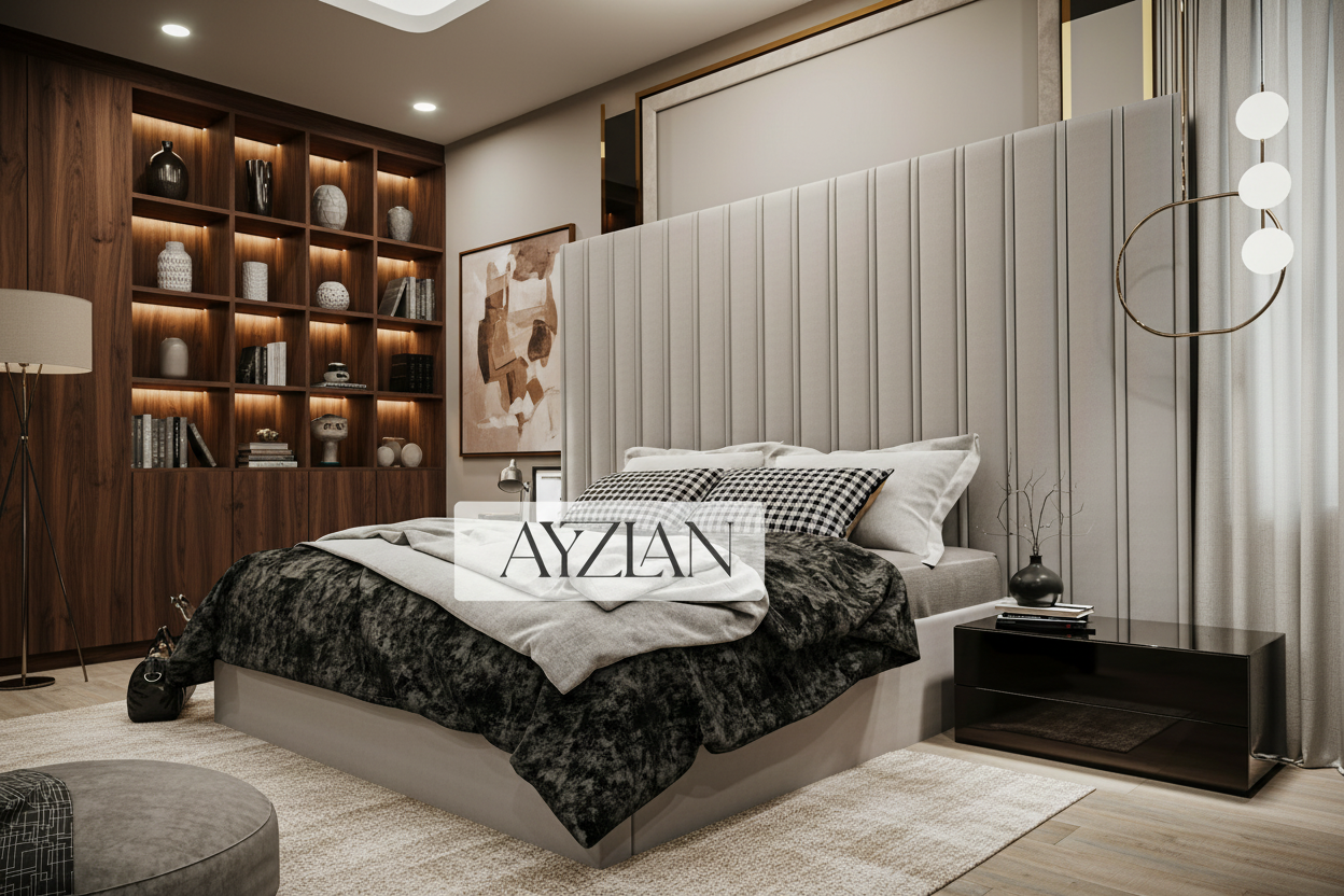 Alwin Wide Headboard Panel Stripe Bed