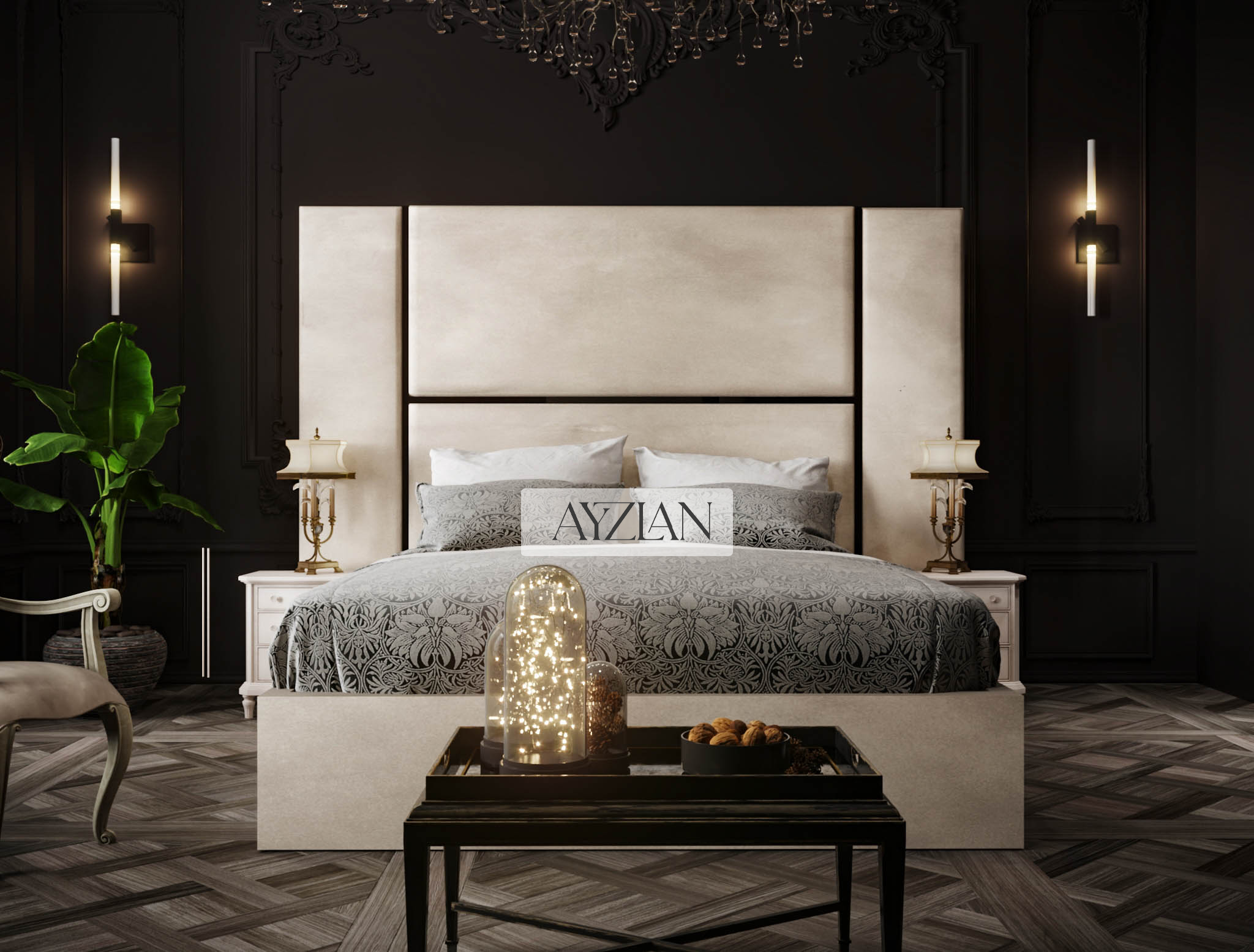 Ava Elegance Glossy Trim Wider Headboard Bed