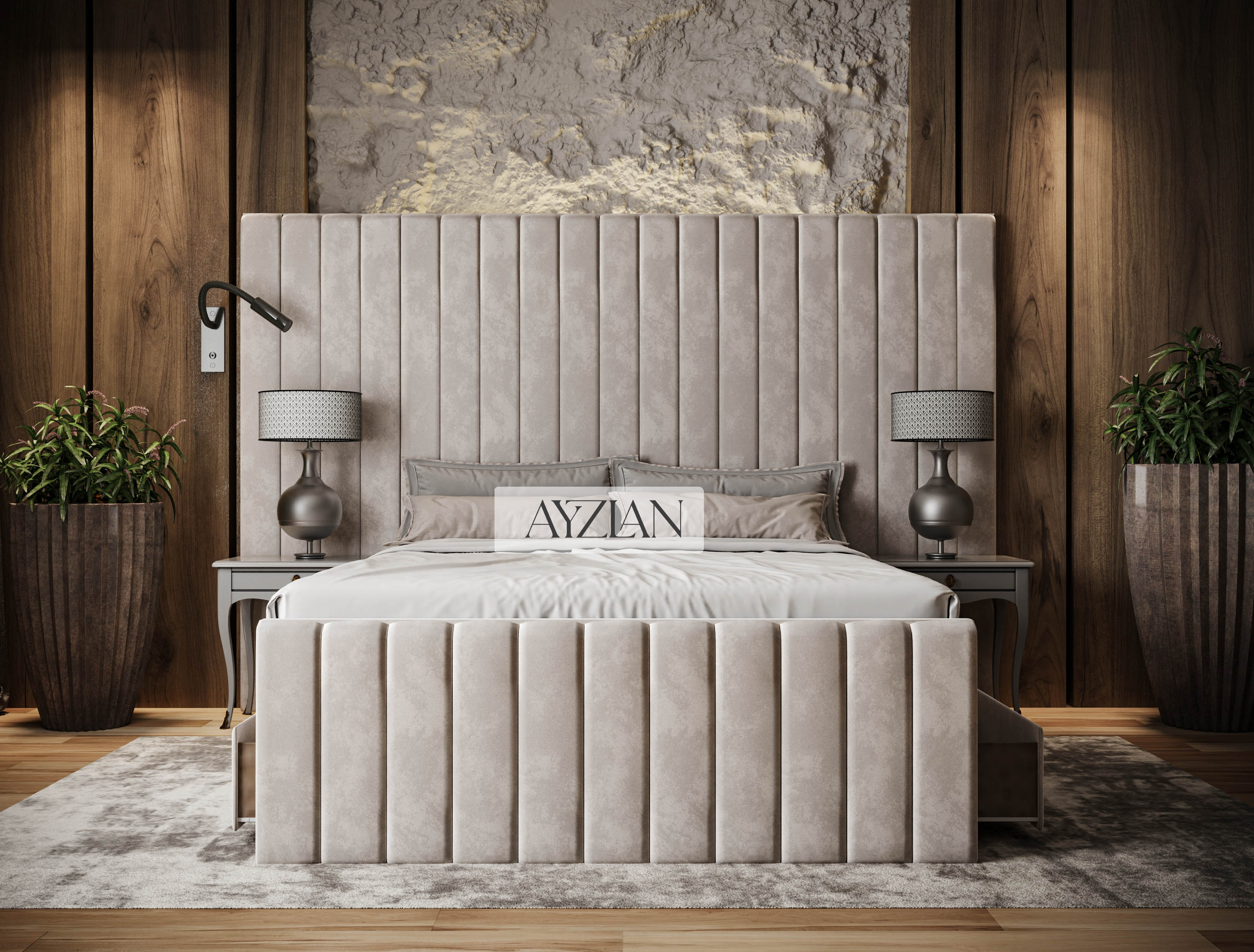 Merry Wide Headboard Panelled Stripe Storage Divan Drawer Bed