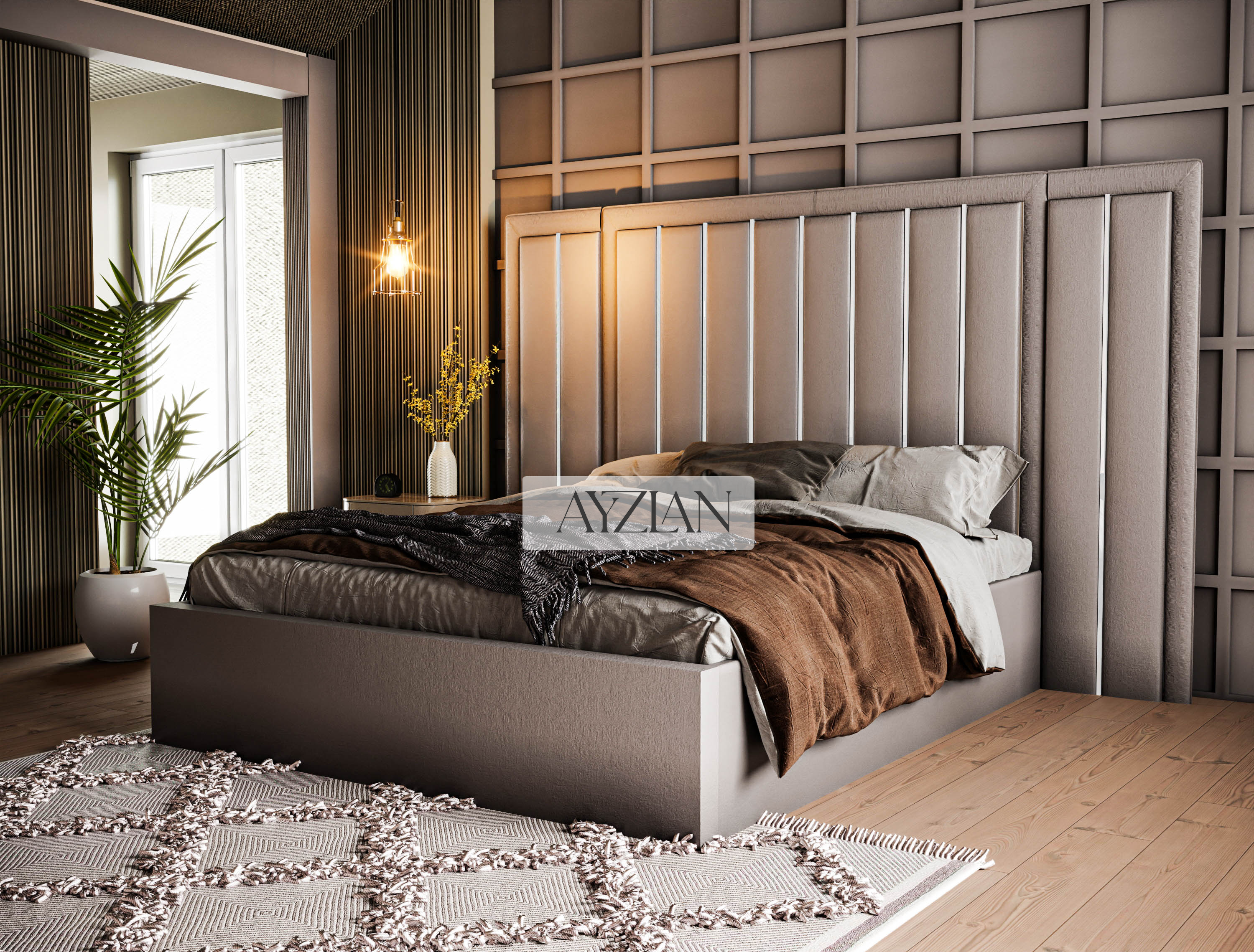 Brinly Chrome Strip Wide Headboard Panelled Bed