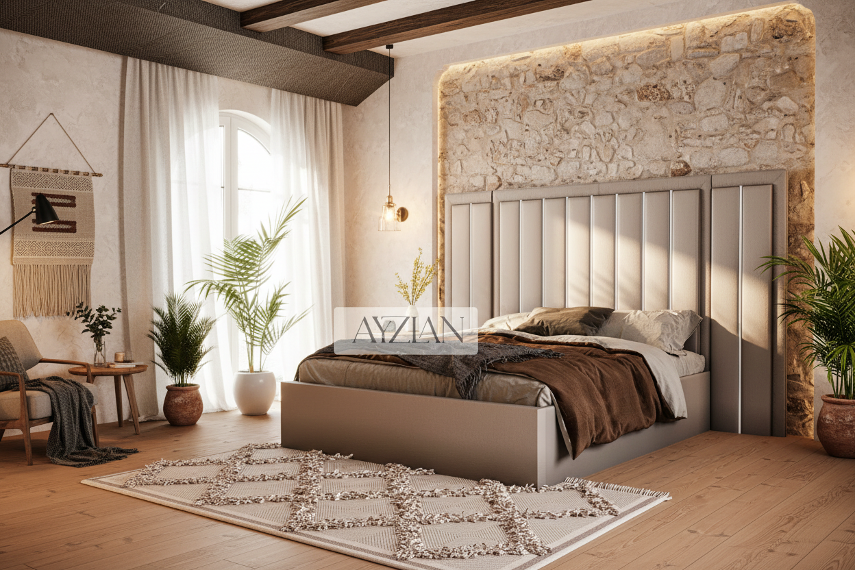 Brinly Chrome Strip Wide Headboard Panelled Bed