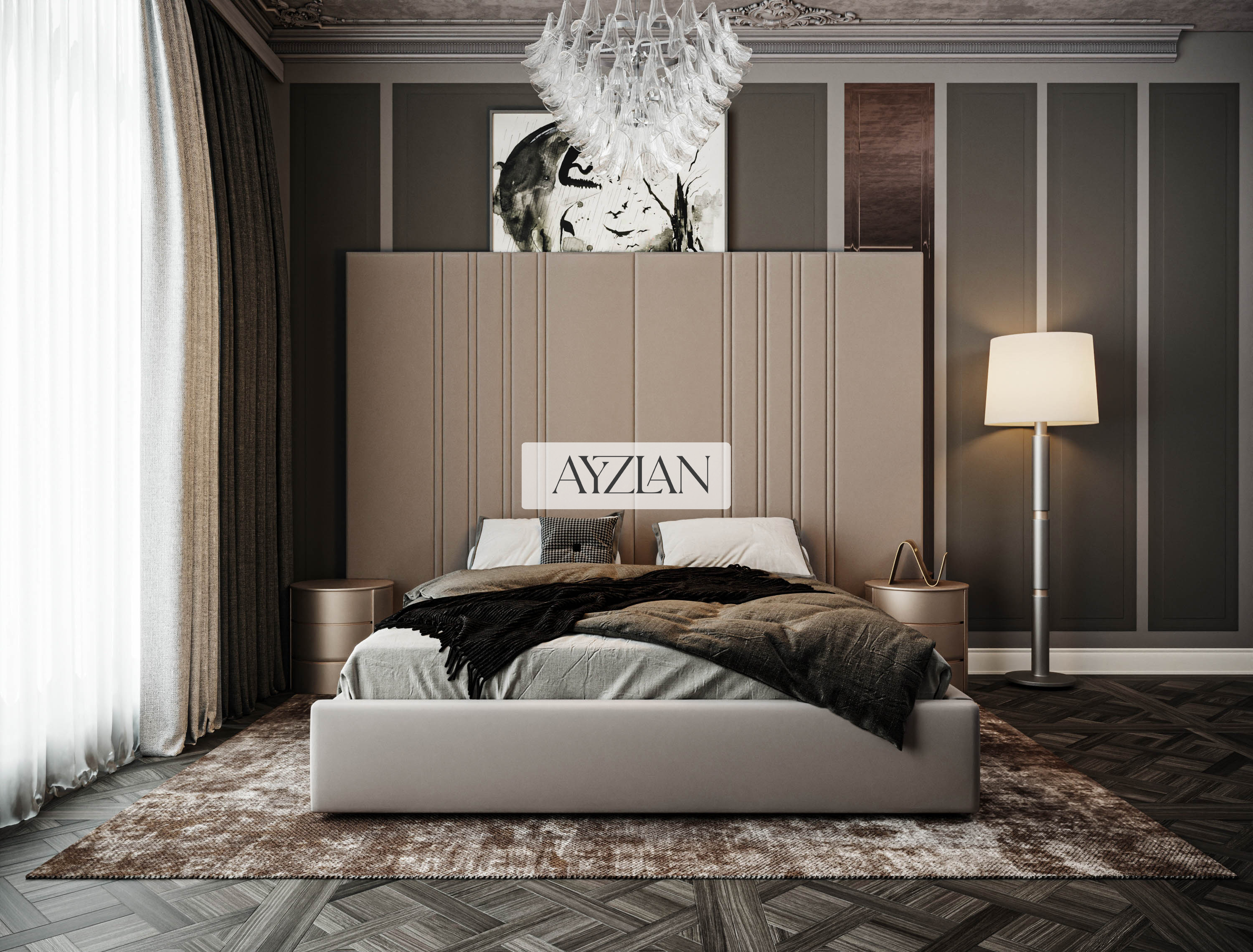 Royal Wide Headboard Panel Stripe Bed