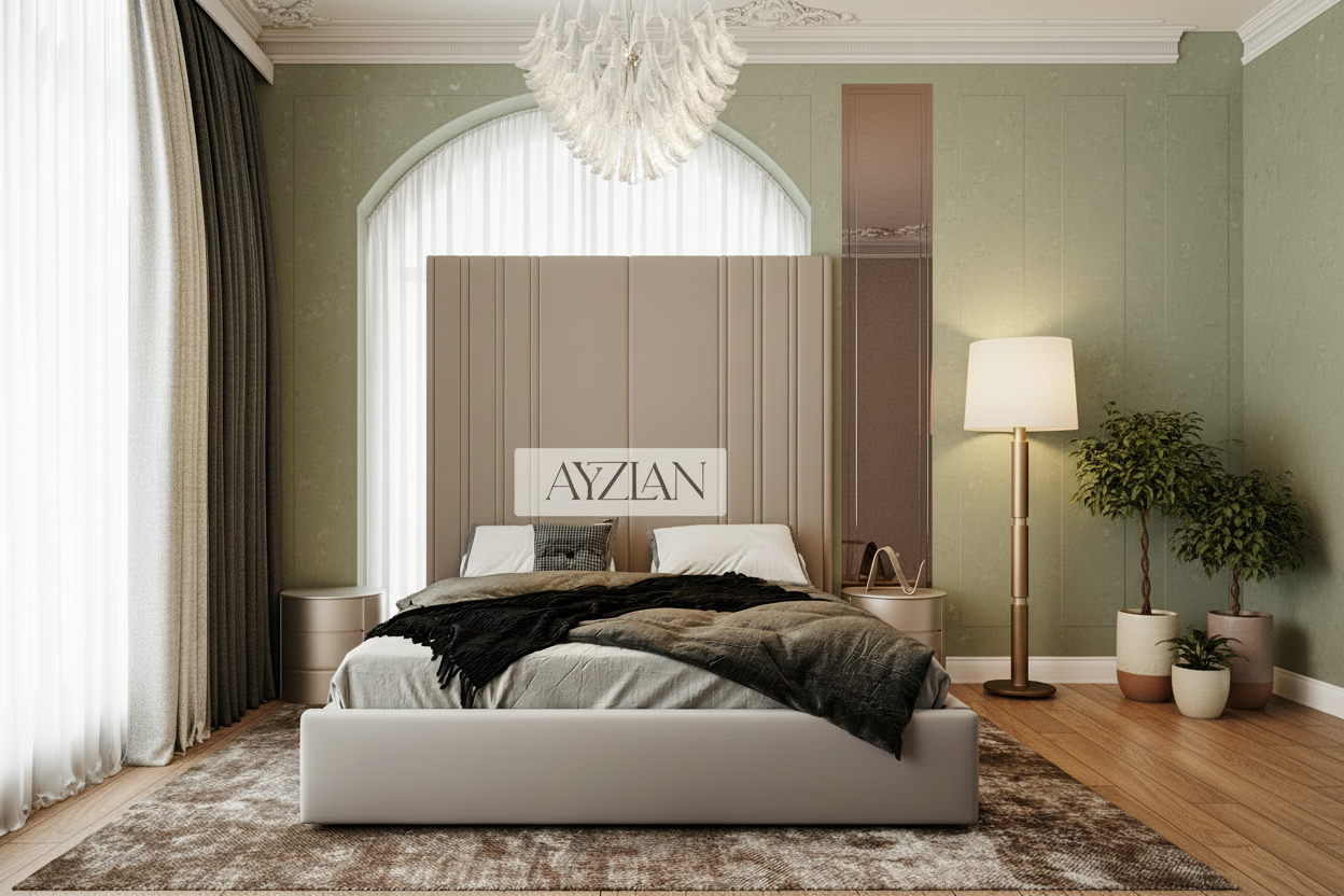 Royal Wide Headboard Panel Stripe Bed