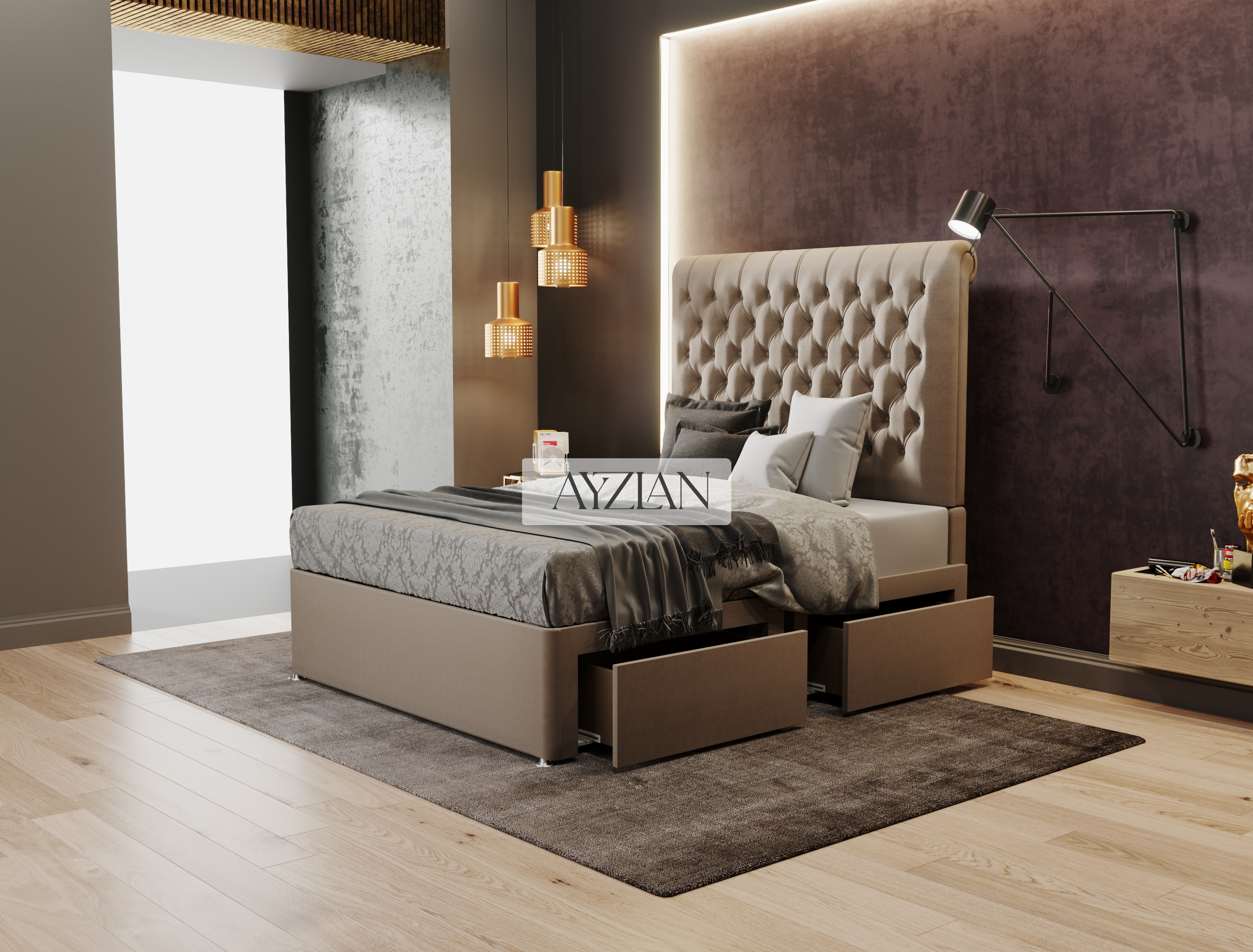 Lucy Sleigh Scroll Storage Drawer Divan Bed