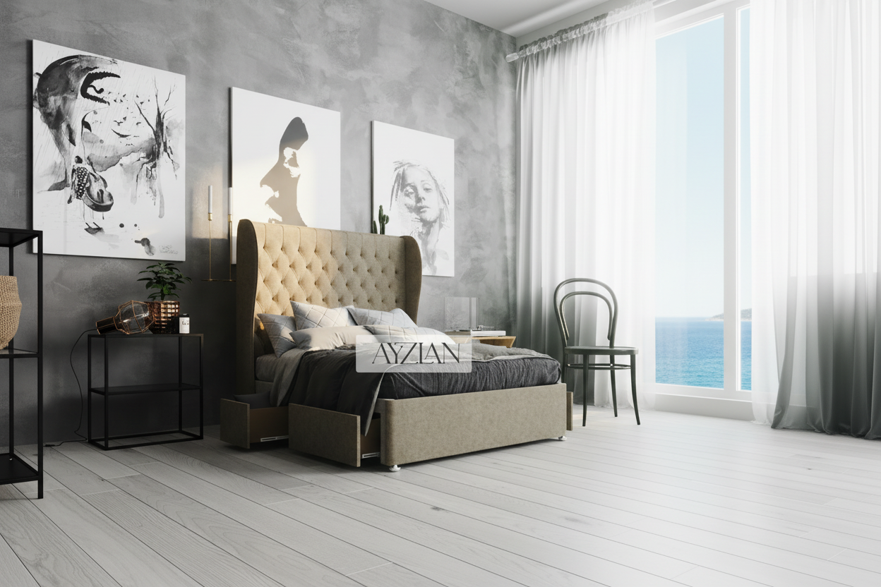 Cansus Curve Winged Divan Drawer Storage Bed