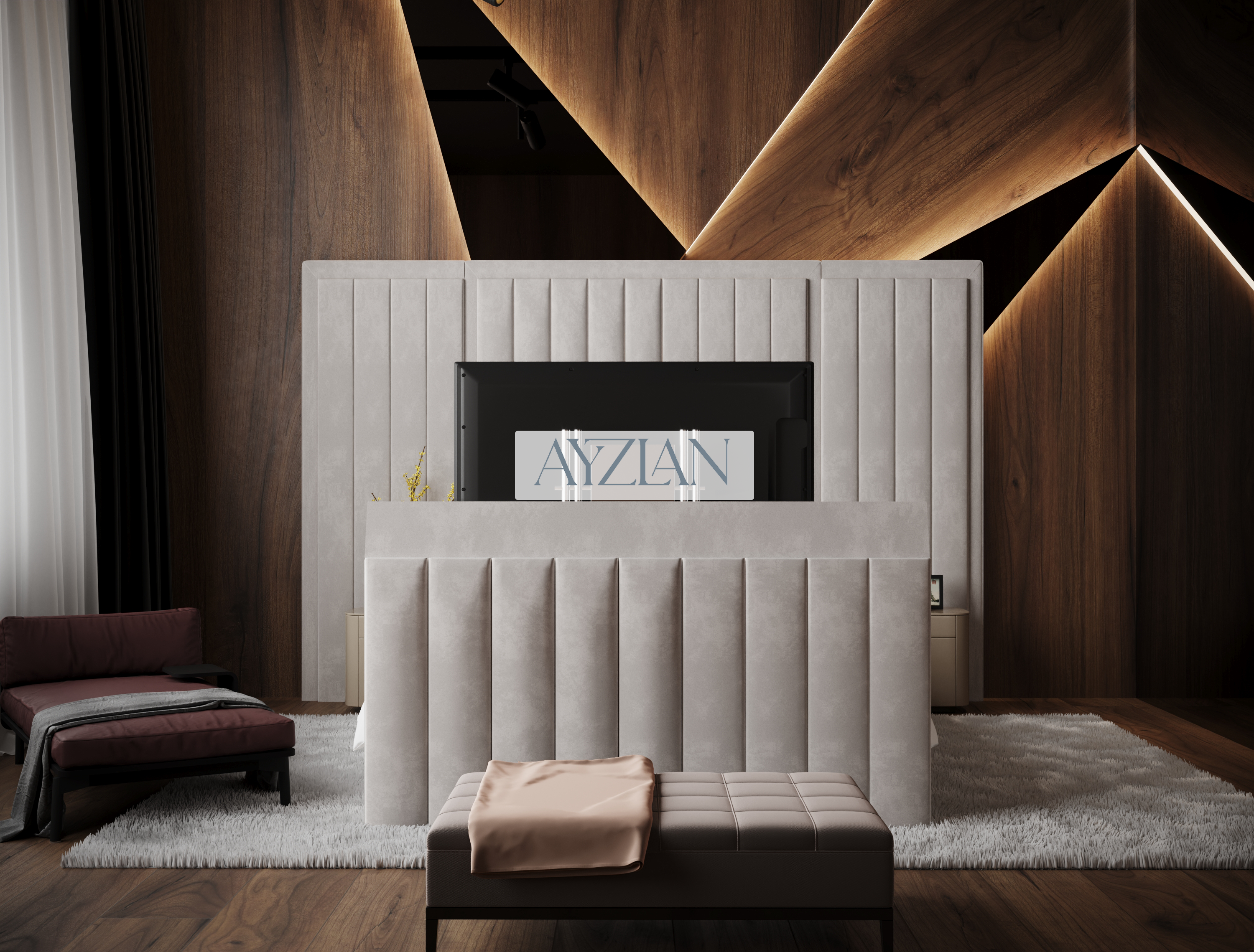 Silo Wide Headboard Panelled Stripe Tv Bed