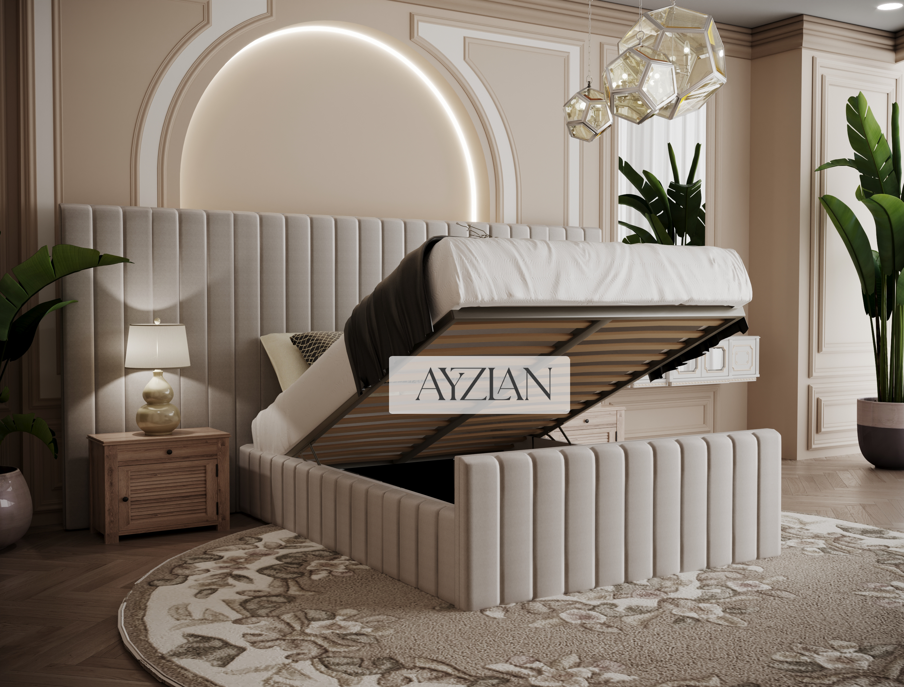Merry Wide Headboard Panelled Stripe Bed