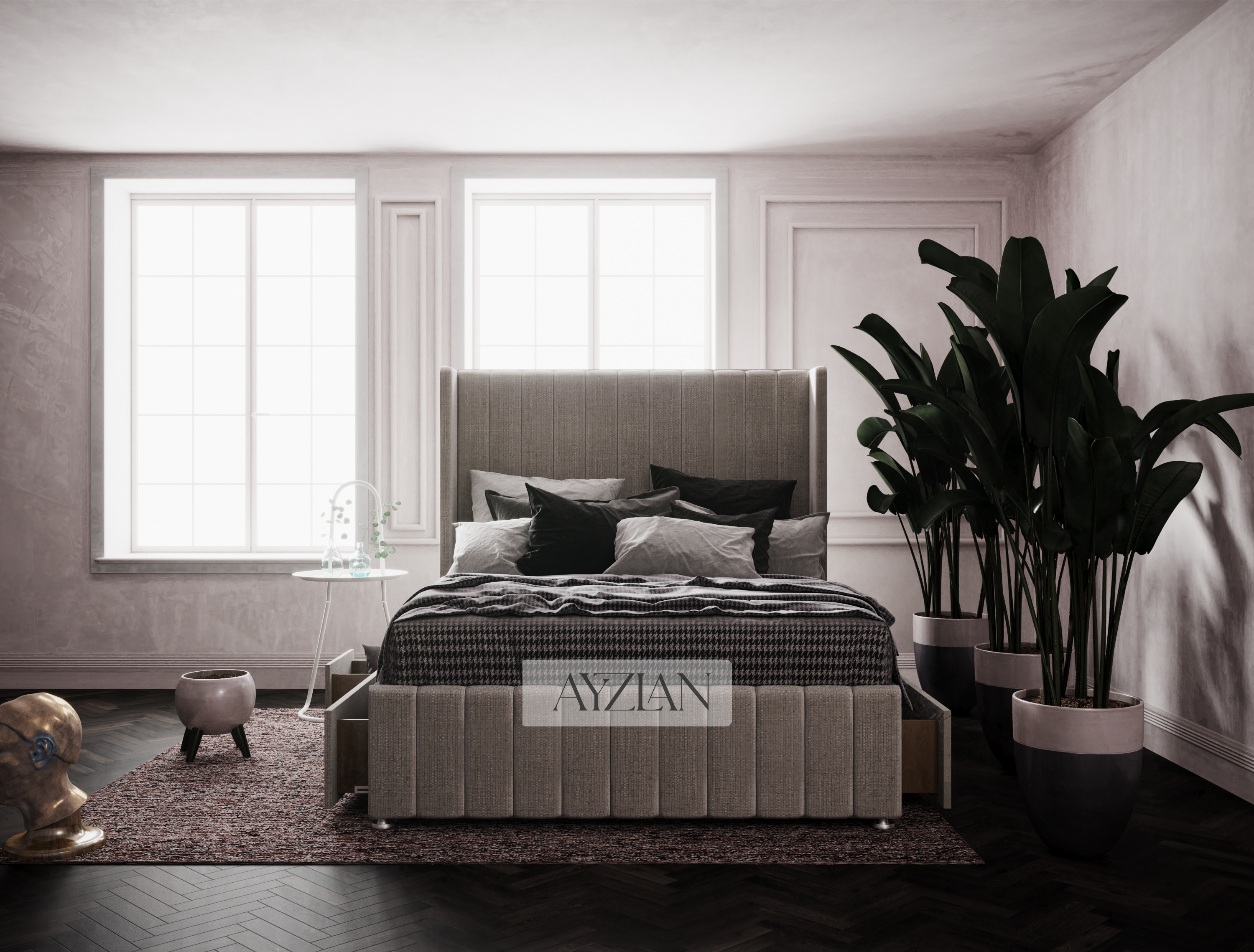 Amelia Stripe Winged Divan Drawer Storage Bed