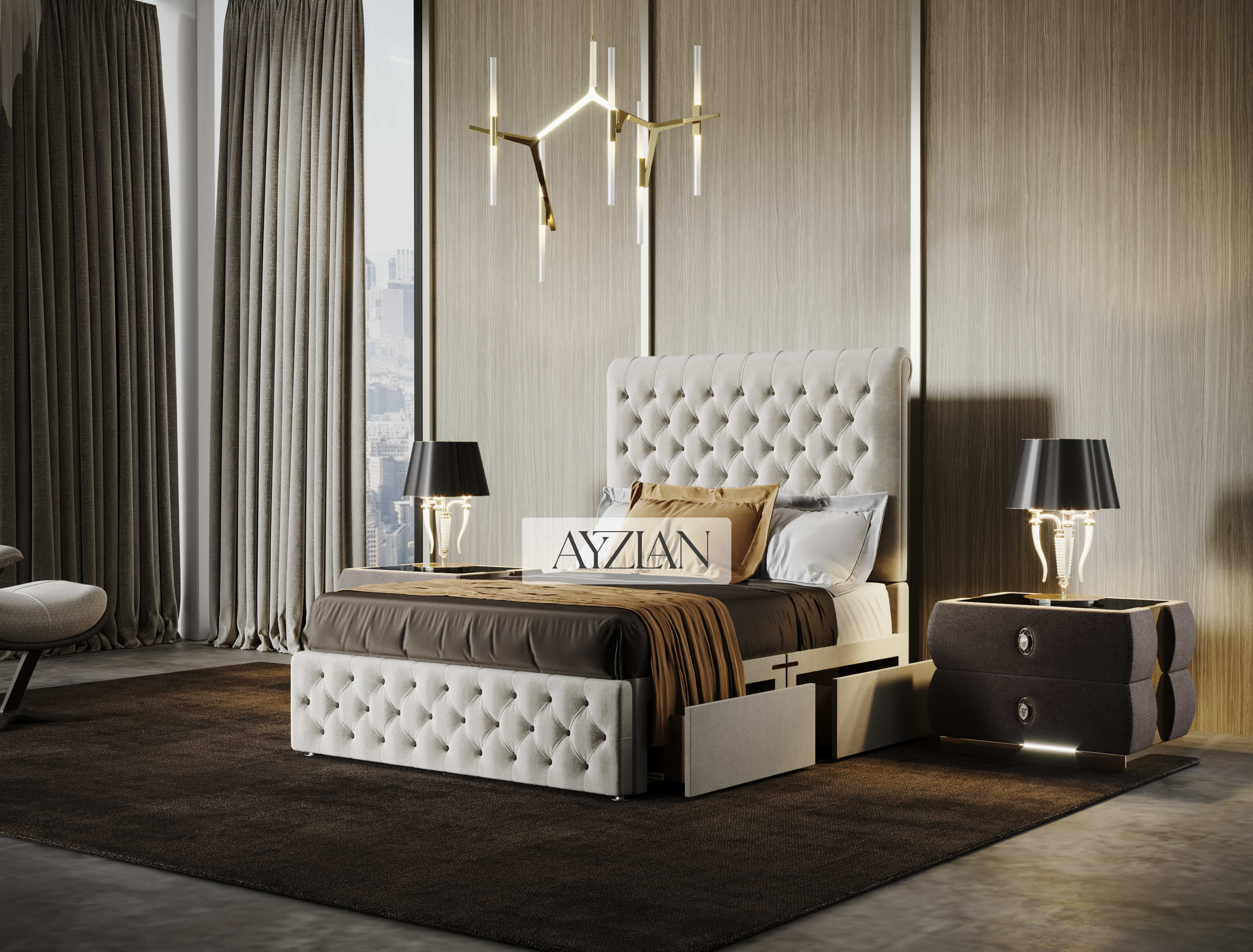 Oscar Designer Sleigh Scroll Storage Drawer Divan Bed
