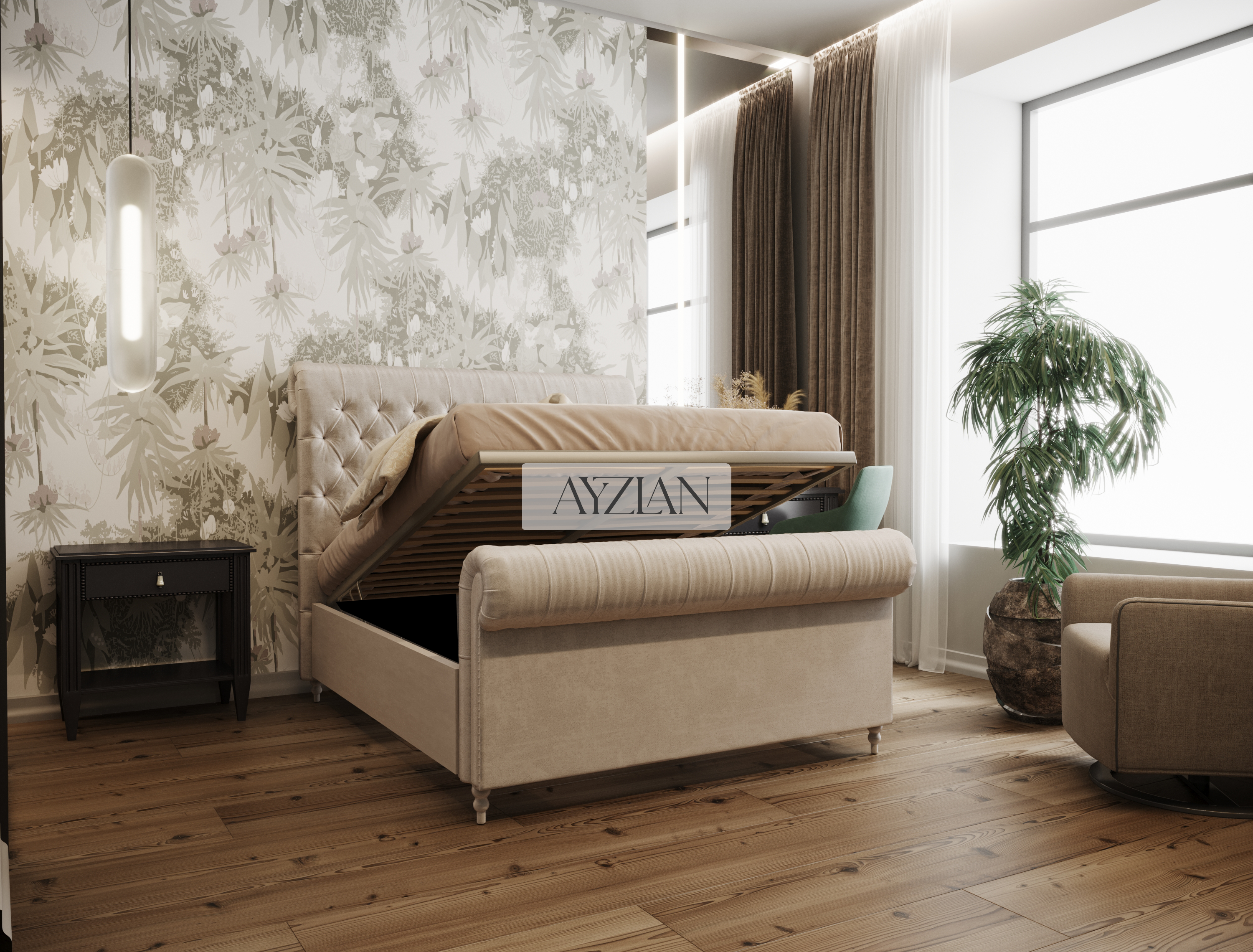Rio Chesterfield Sleigh Stripe Scroll Bed