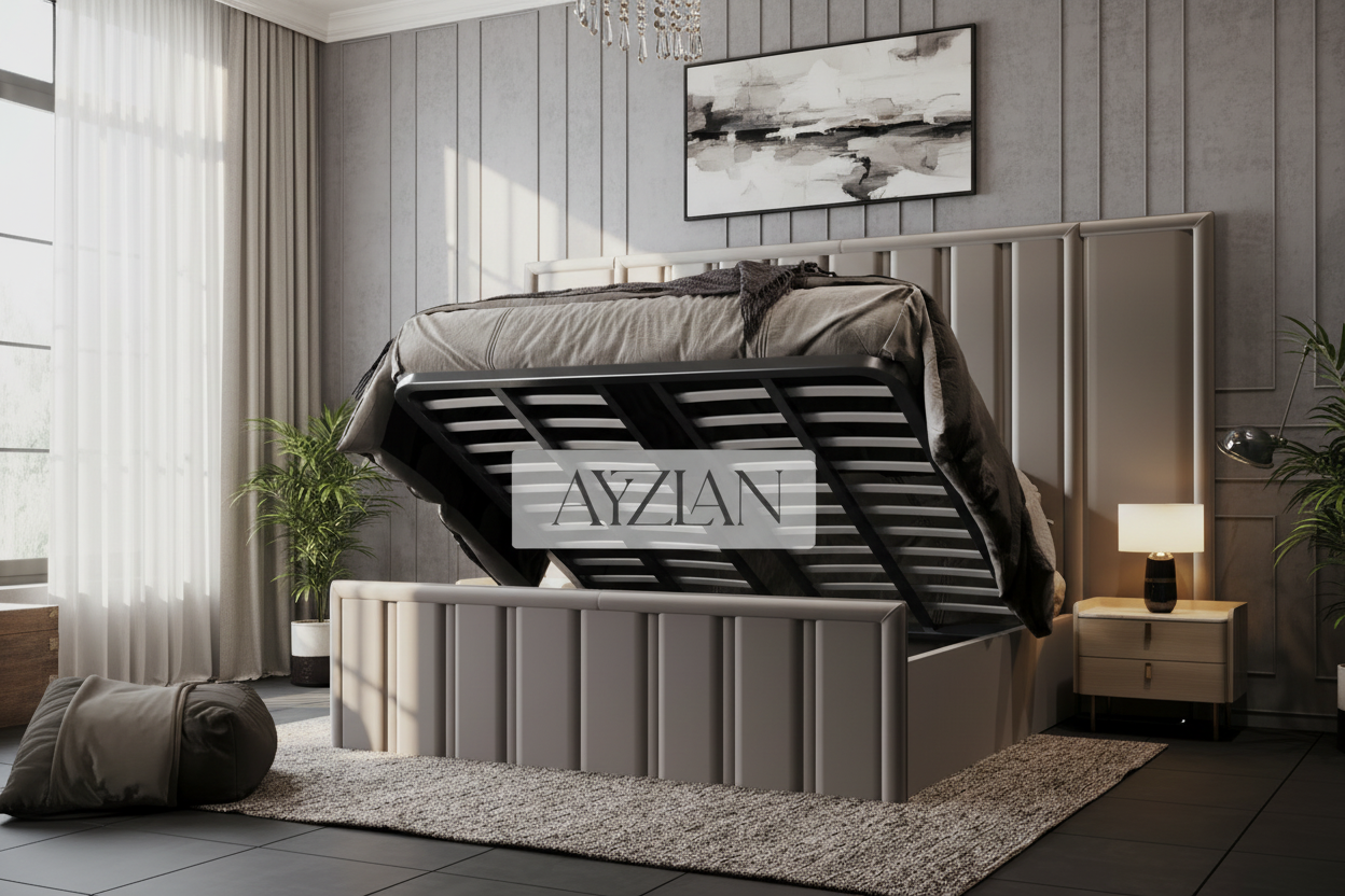 Jameson Wide Headboard Panel Stripe Bed