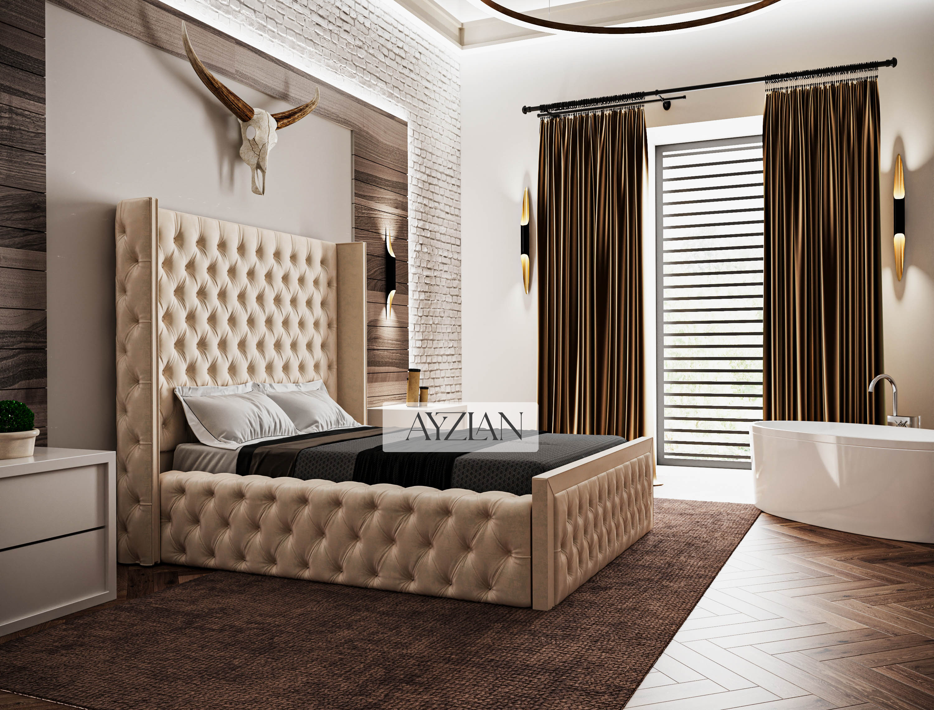 Ruby Upholstered Sides Fabric Luxury Designer Bed