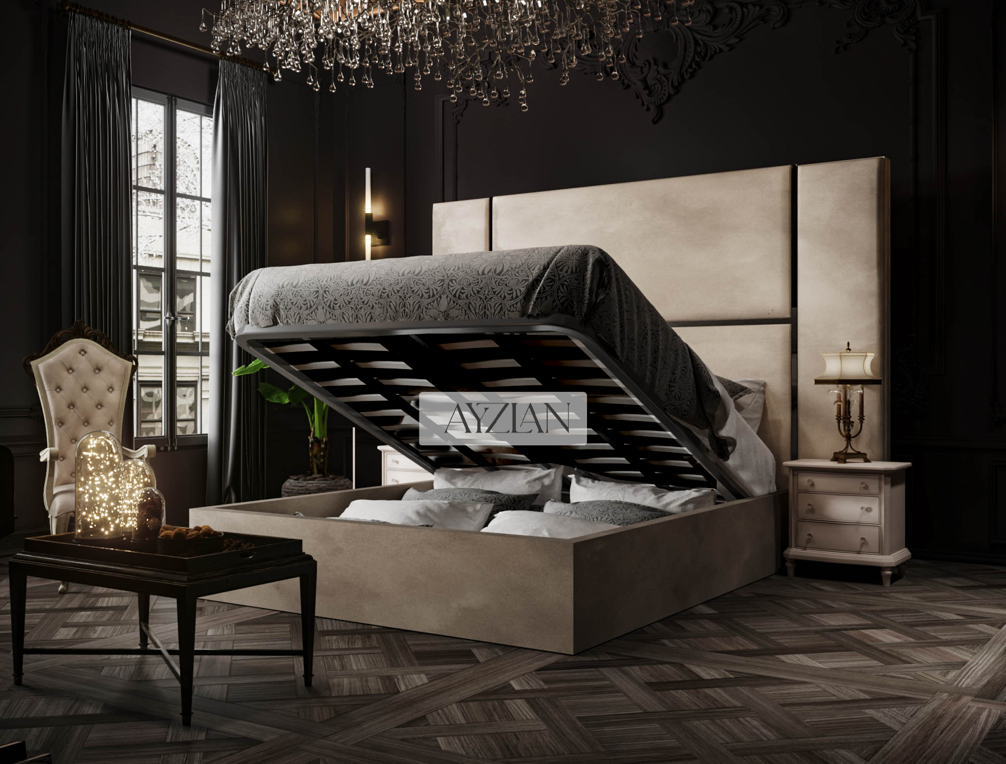Ava Elegance Glossy Trim Wider Headboard Bed