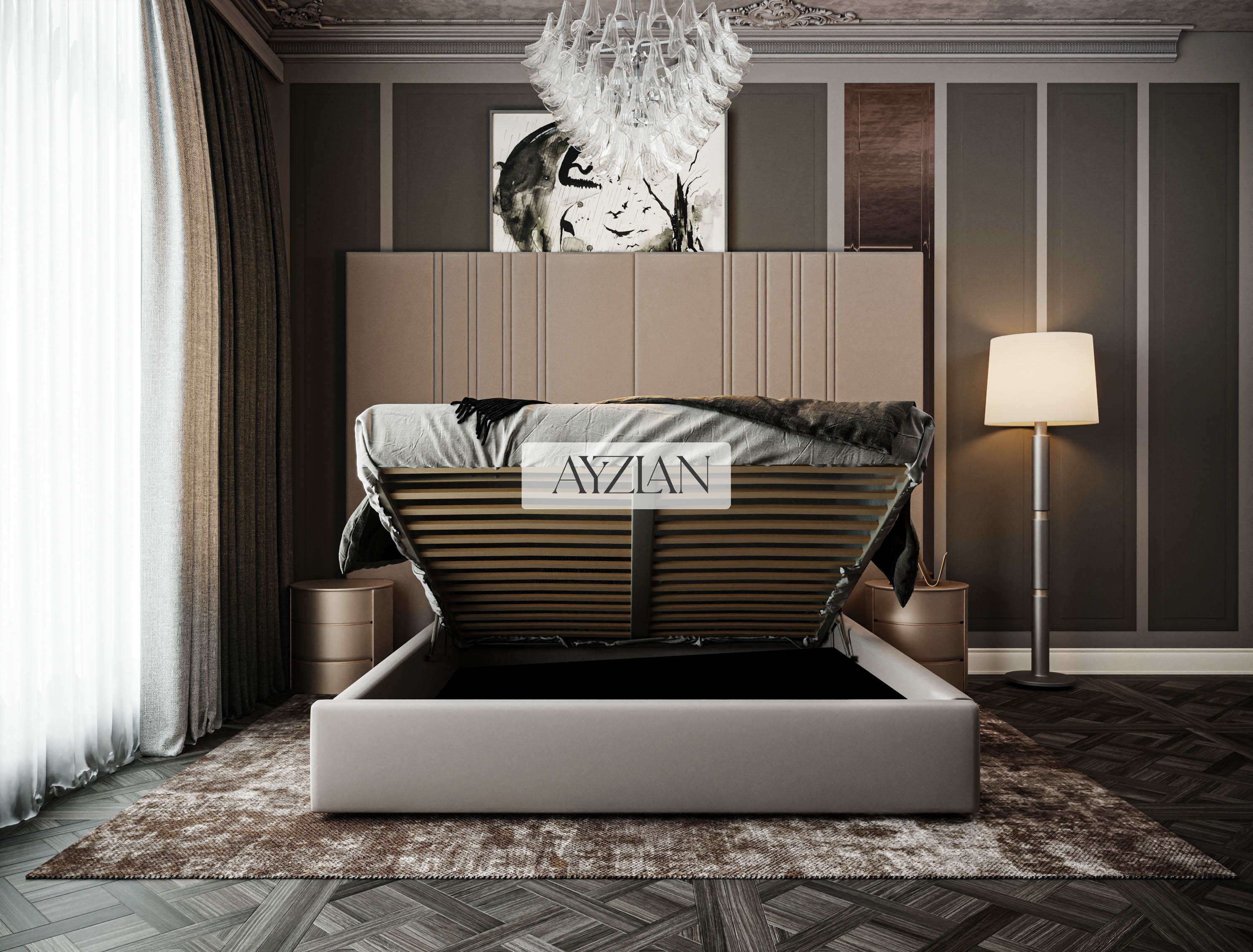 Royal Wide Headboard Panel Stripe Bed
