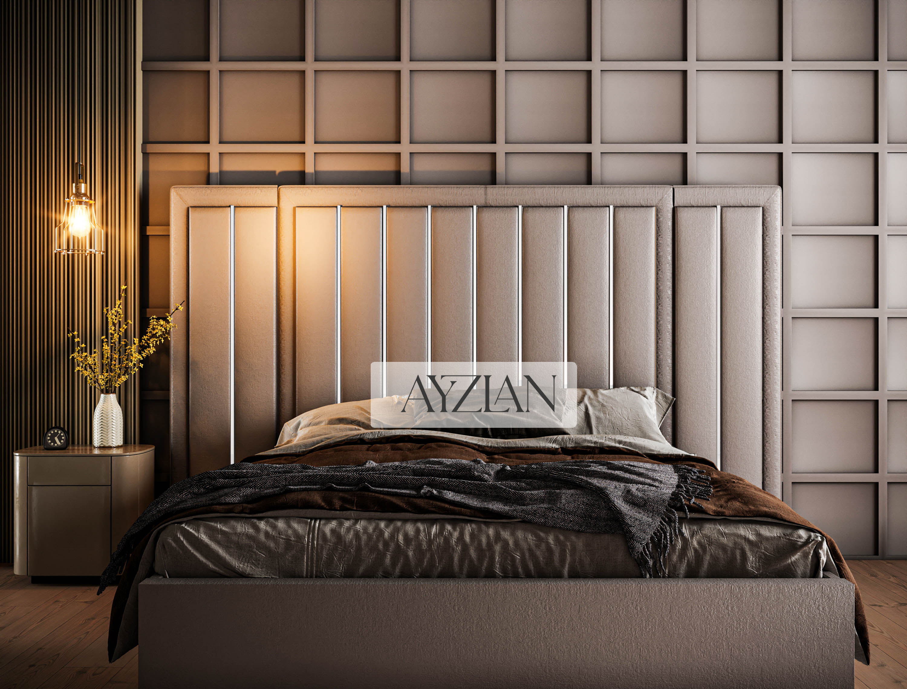 Brinly Chrome Strip Wide Headboard Panelled Bed