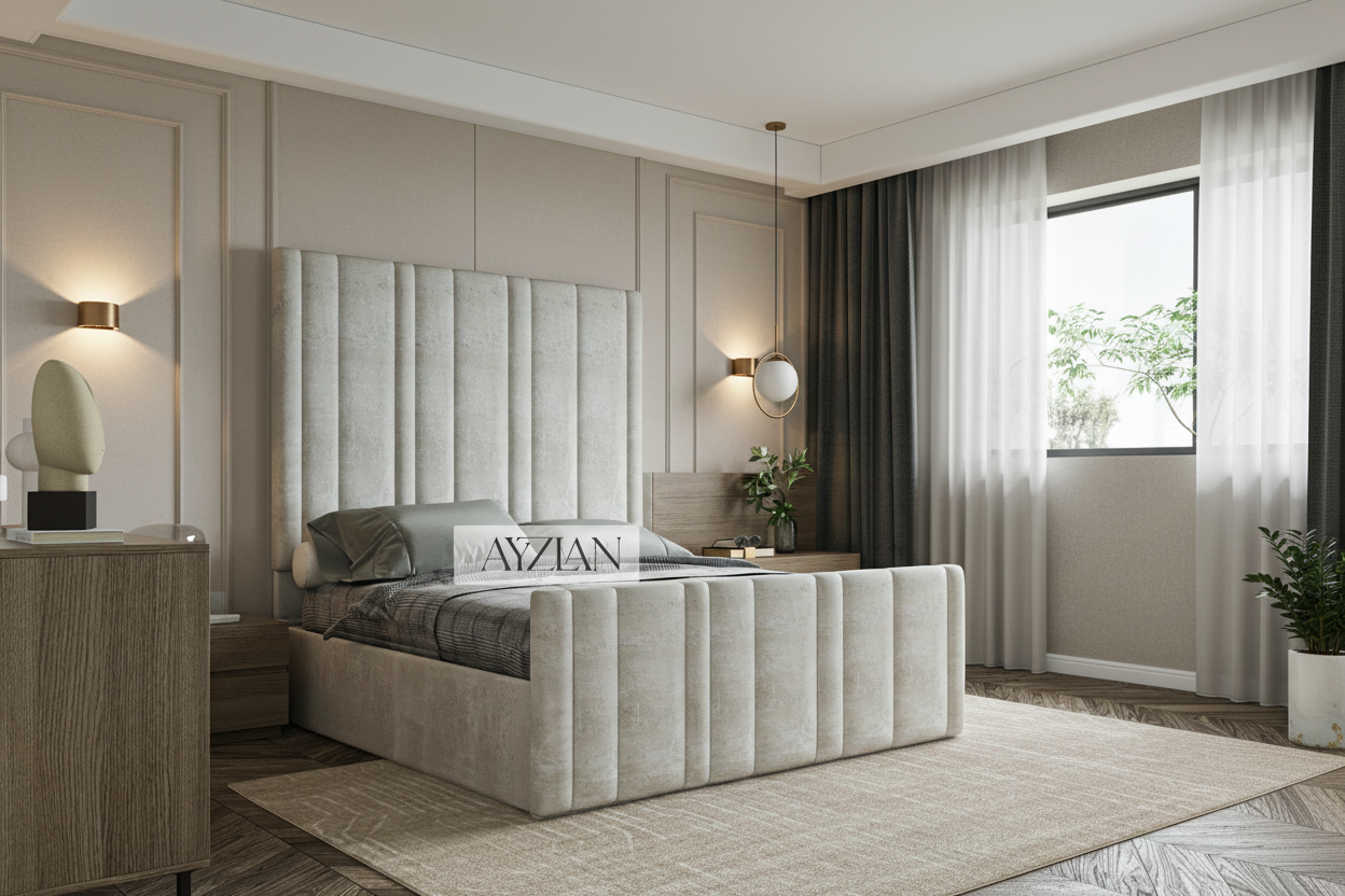 William Stripe Line Panel Wide Headboard Bed