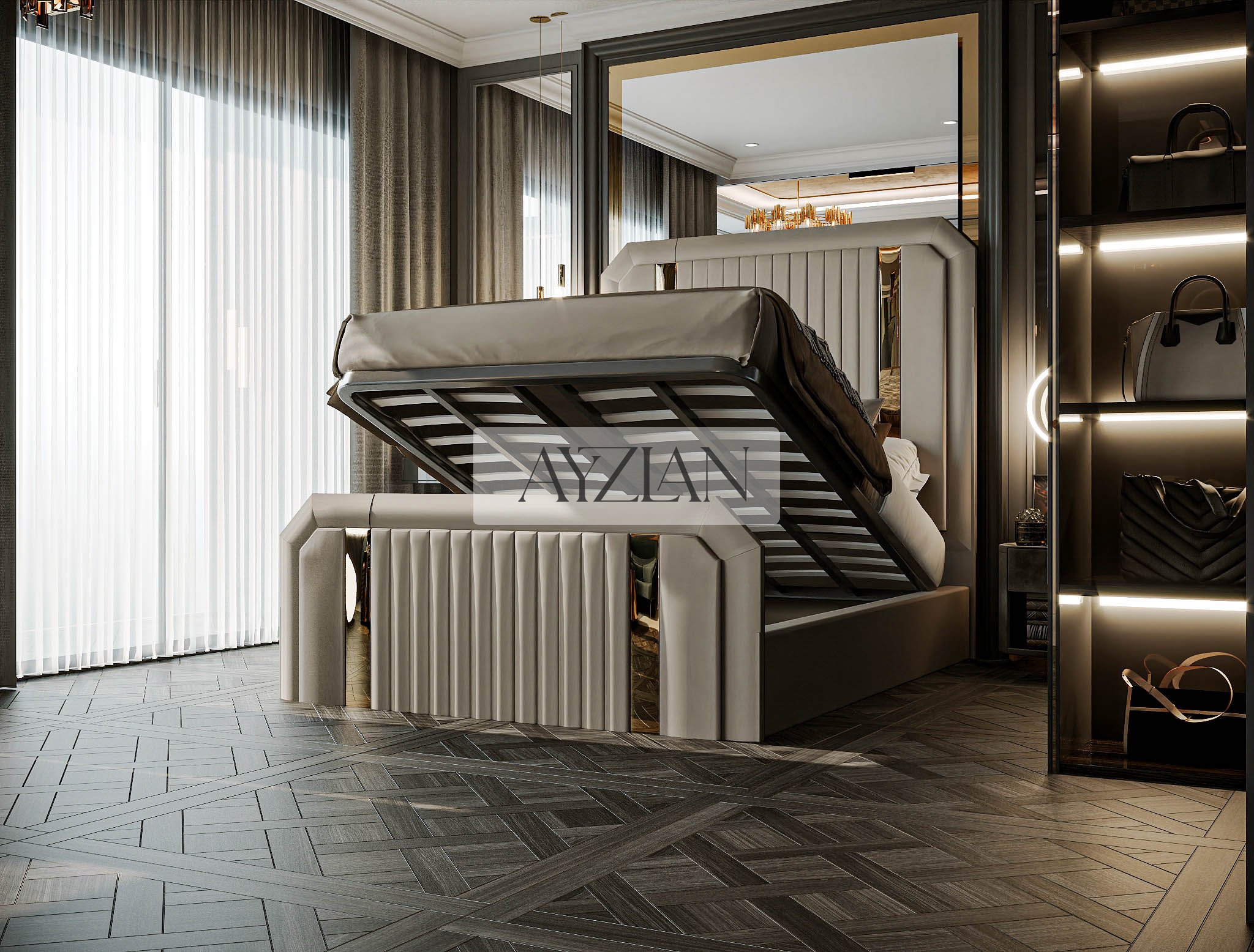 Tanner Glossy Gold Strip Elegance Bed