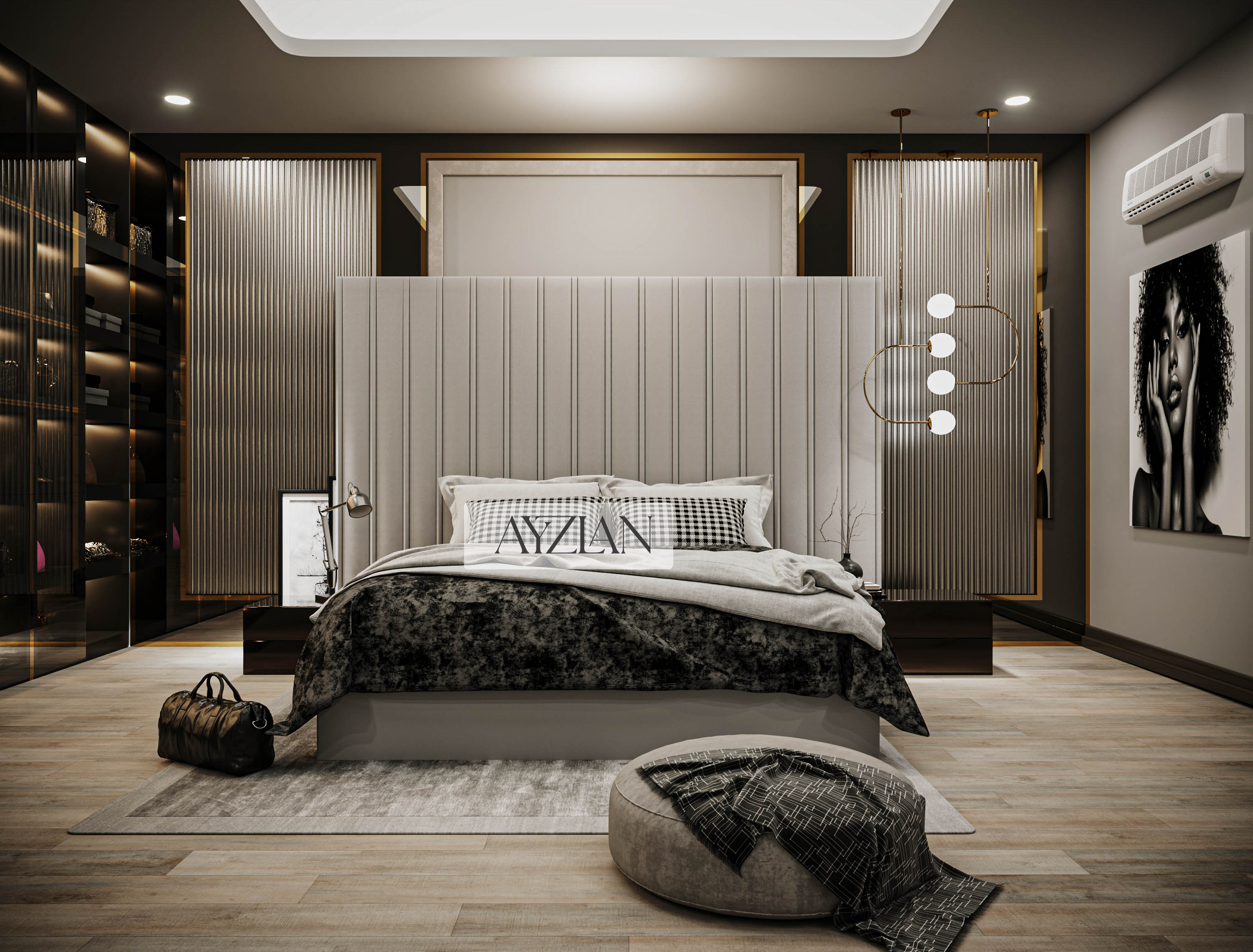 Alwin Wide Headboard Panel Stripe Bed