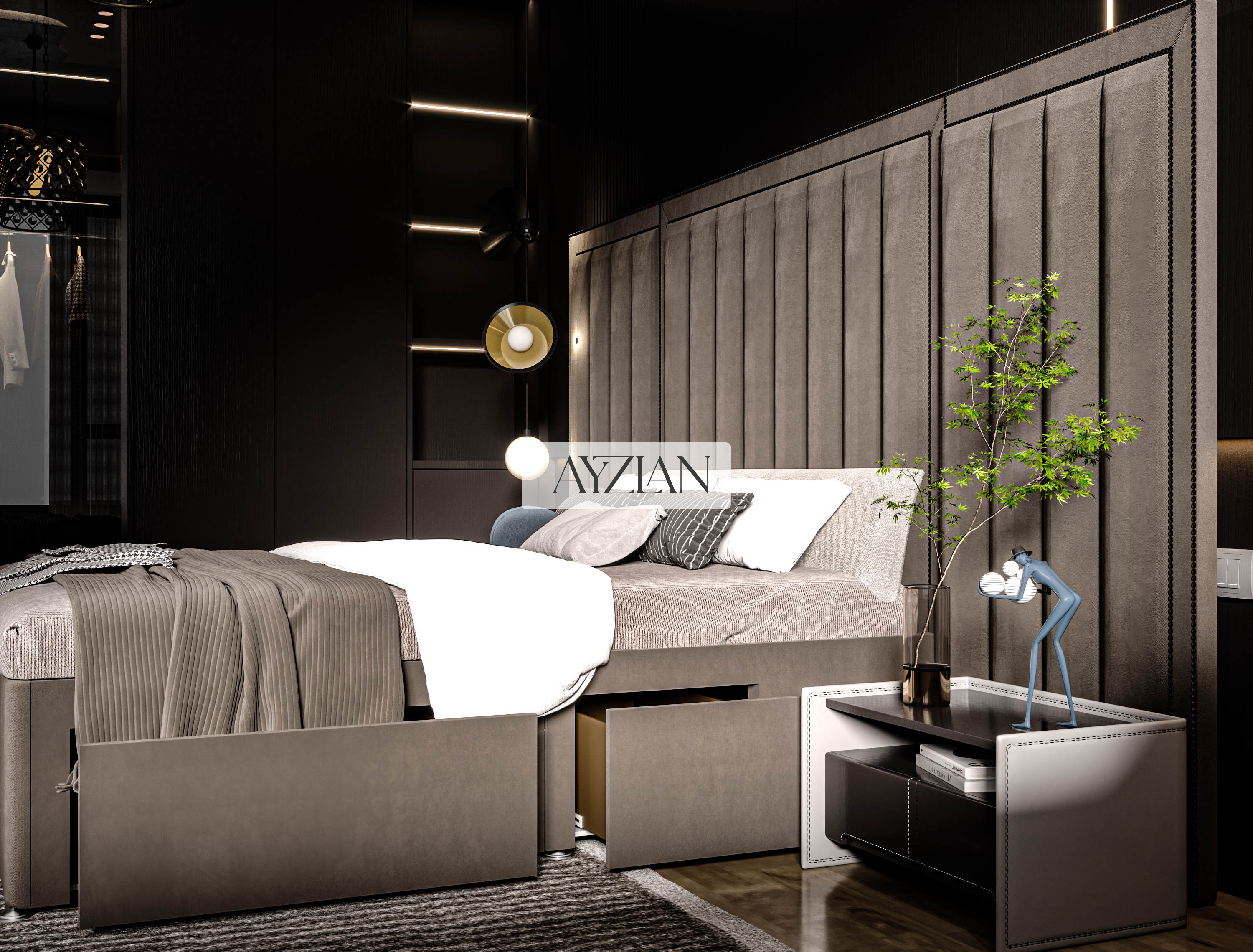Godiva Wide Headboard Panelled Stripe Storage Drawer Divan Bed