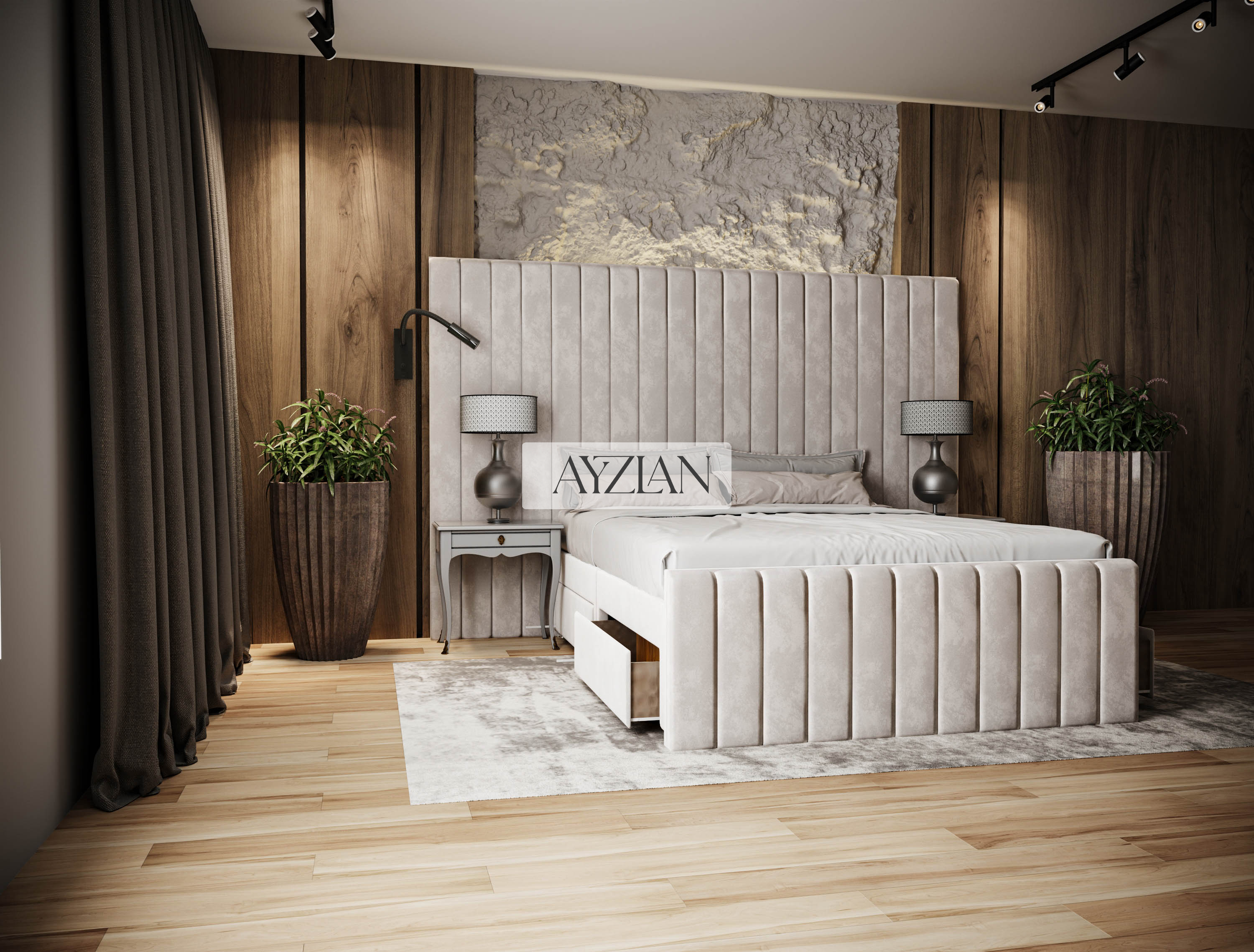 Merry Wide Headboard Panelled Stripe Storage Divan Drawer Bed