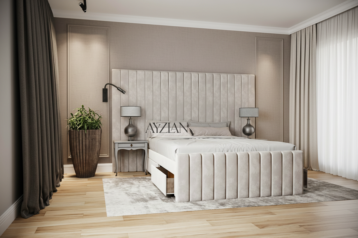 Merry Wide Headboard Panelled Stripe Storage Divan Drawer Bed