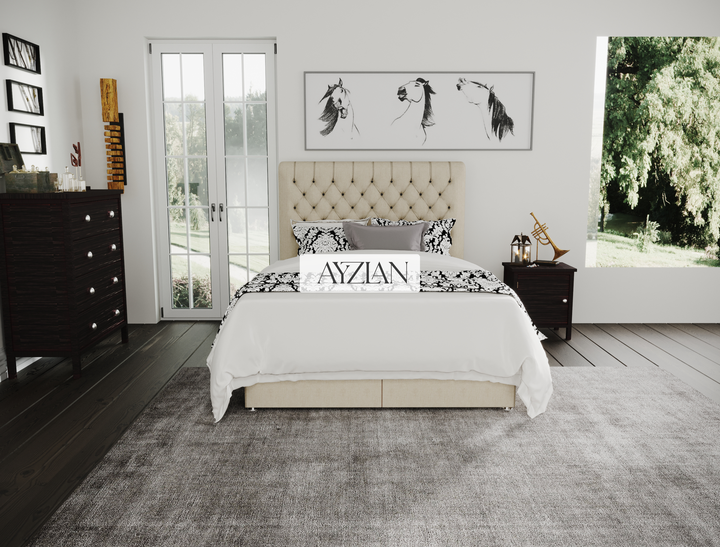 Lennon Chesterfield Sleigh Scroll Divan Ottoman Storage Bed