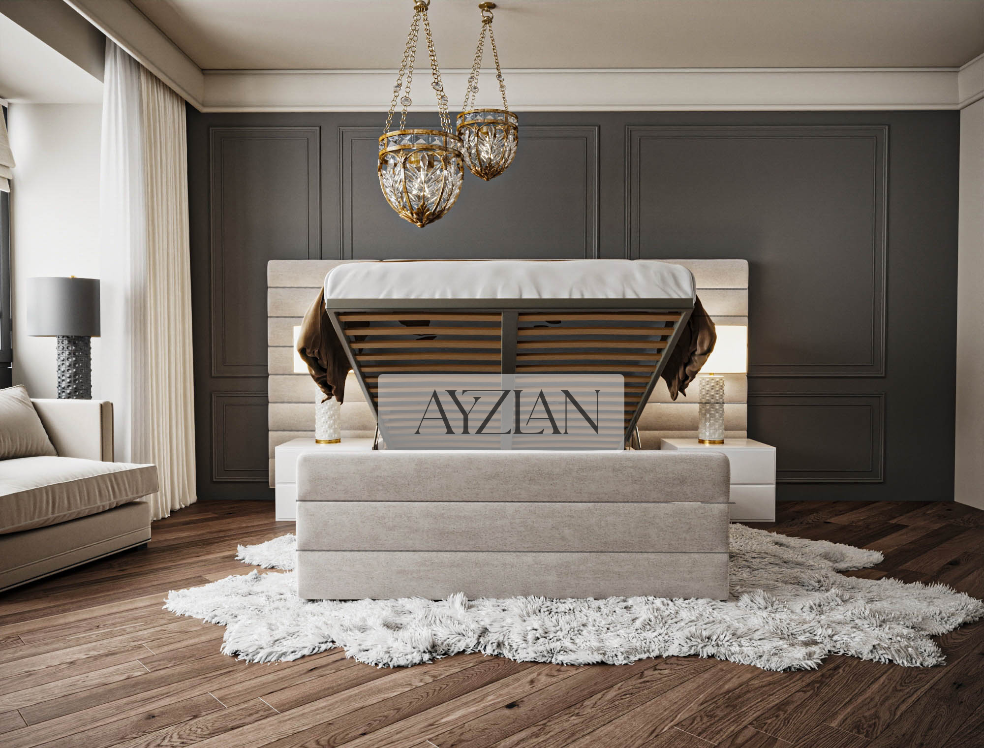 Alfie Wide Headboard Upholstered Line Panel Bed