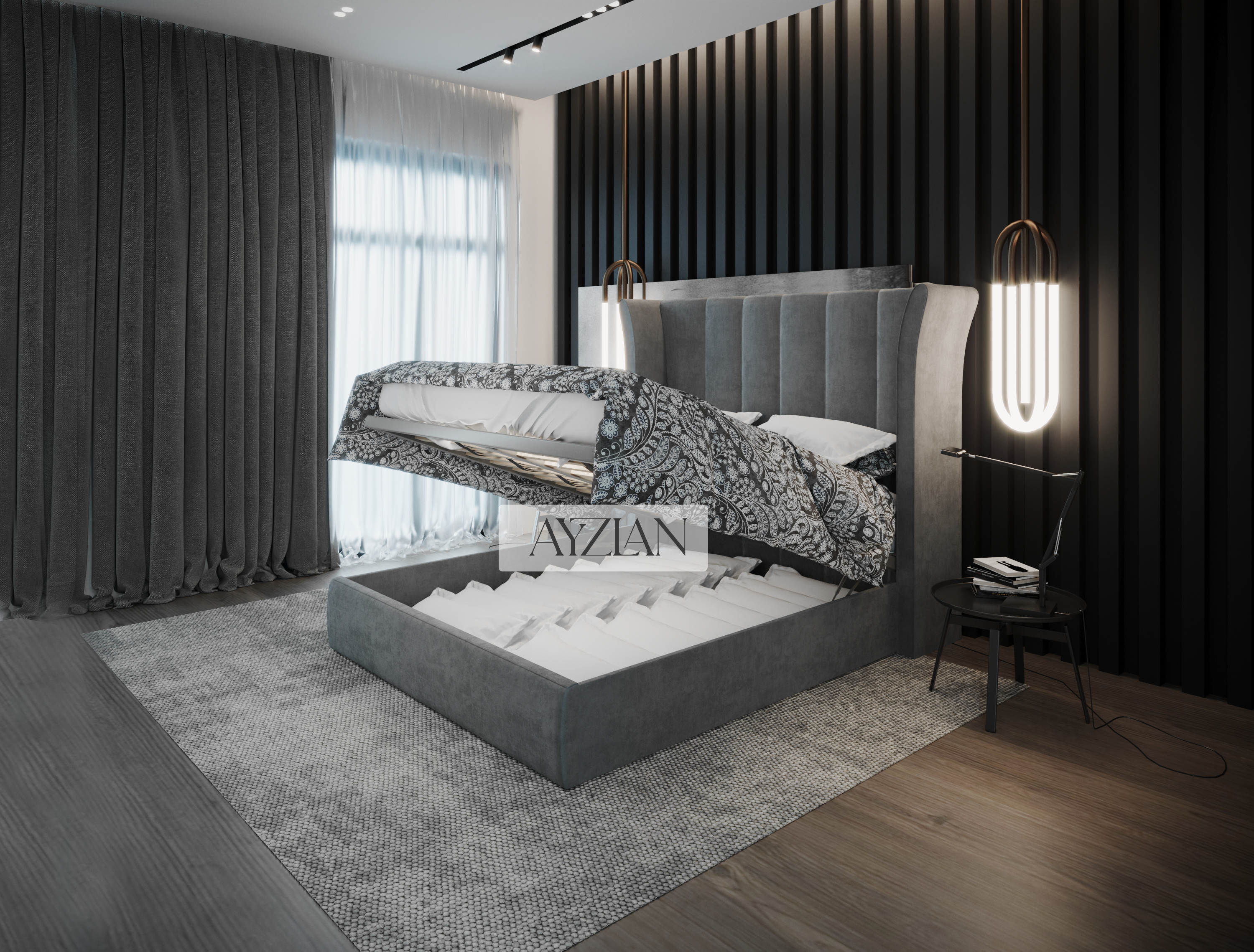 Ashley High Winged Upholstered Bed