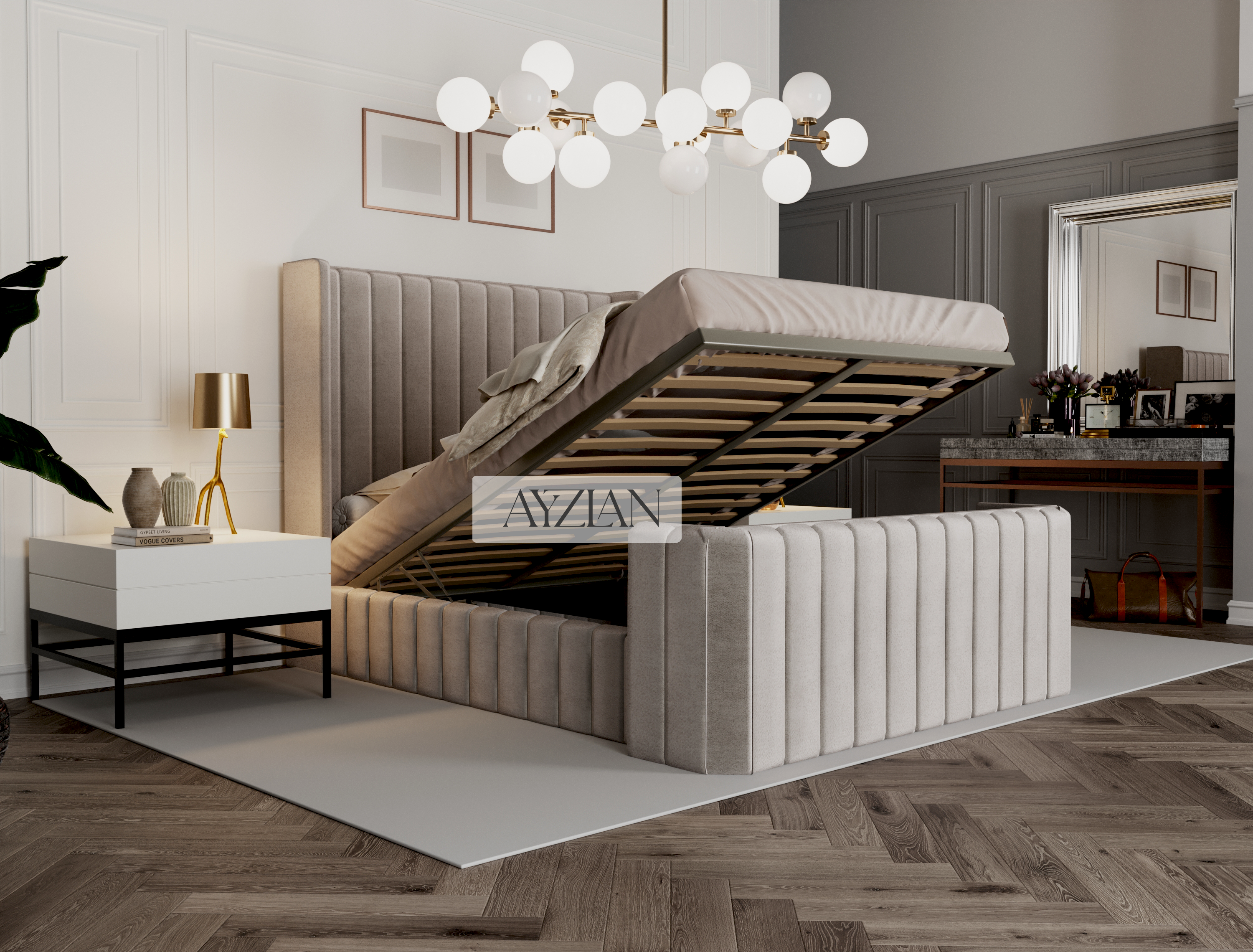 Grace Winged Stripe Curved Footboard Bed
