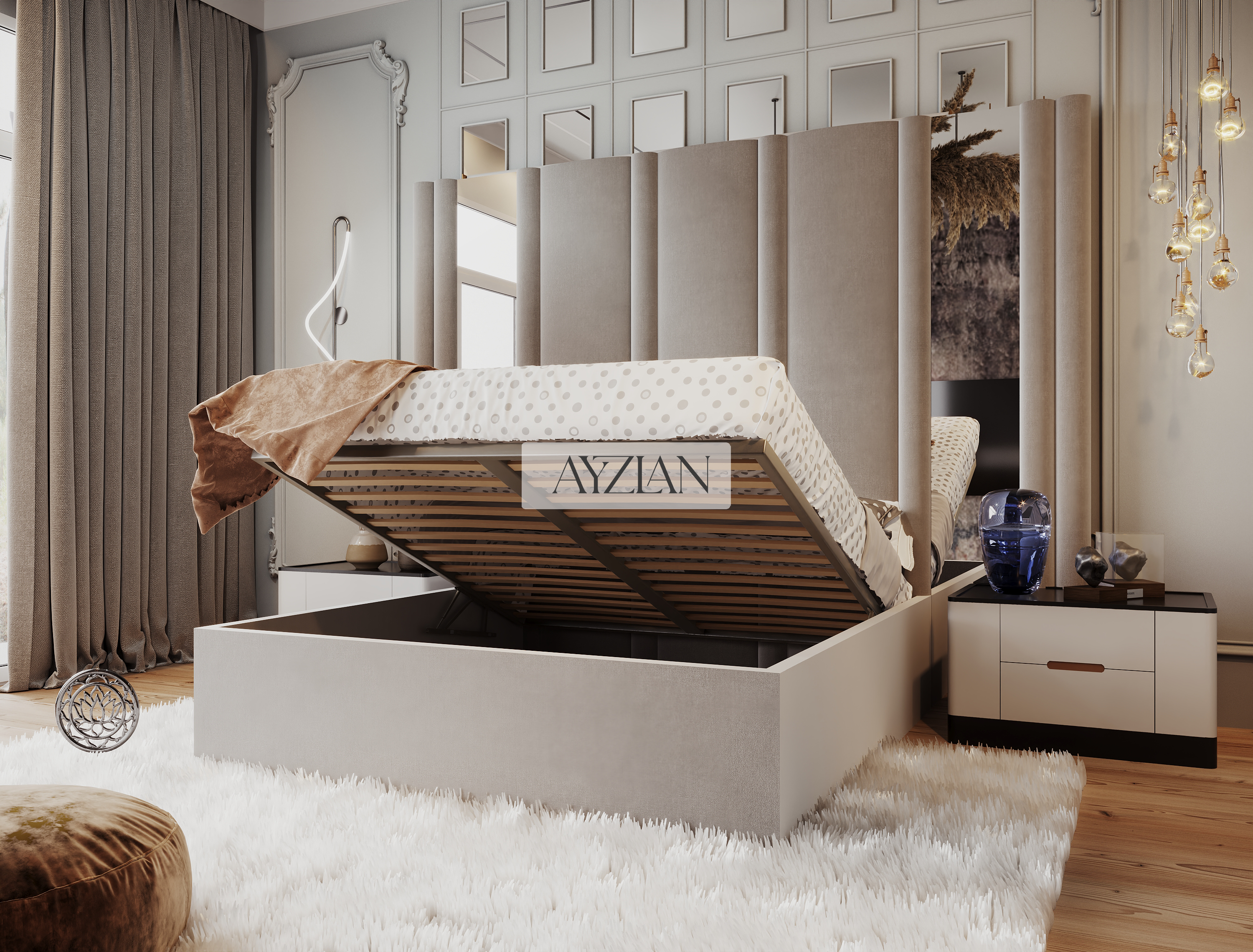 Scarlett Hybrid Mirror Wide Extended Headboard Bed