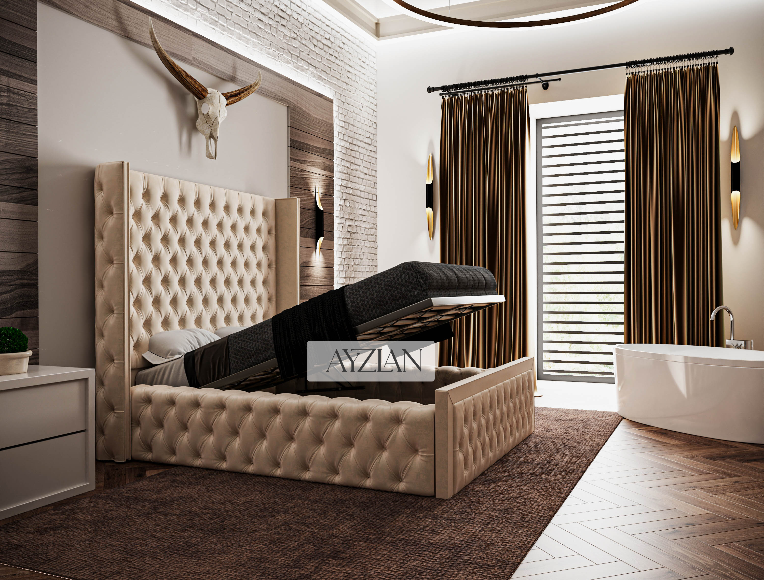 Ruby Upholstered Sides Fabric Luxury Designer Bed