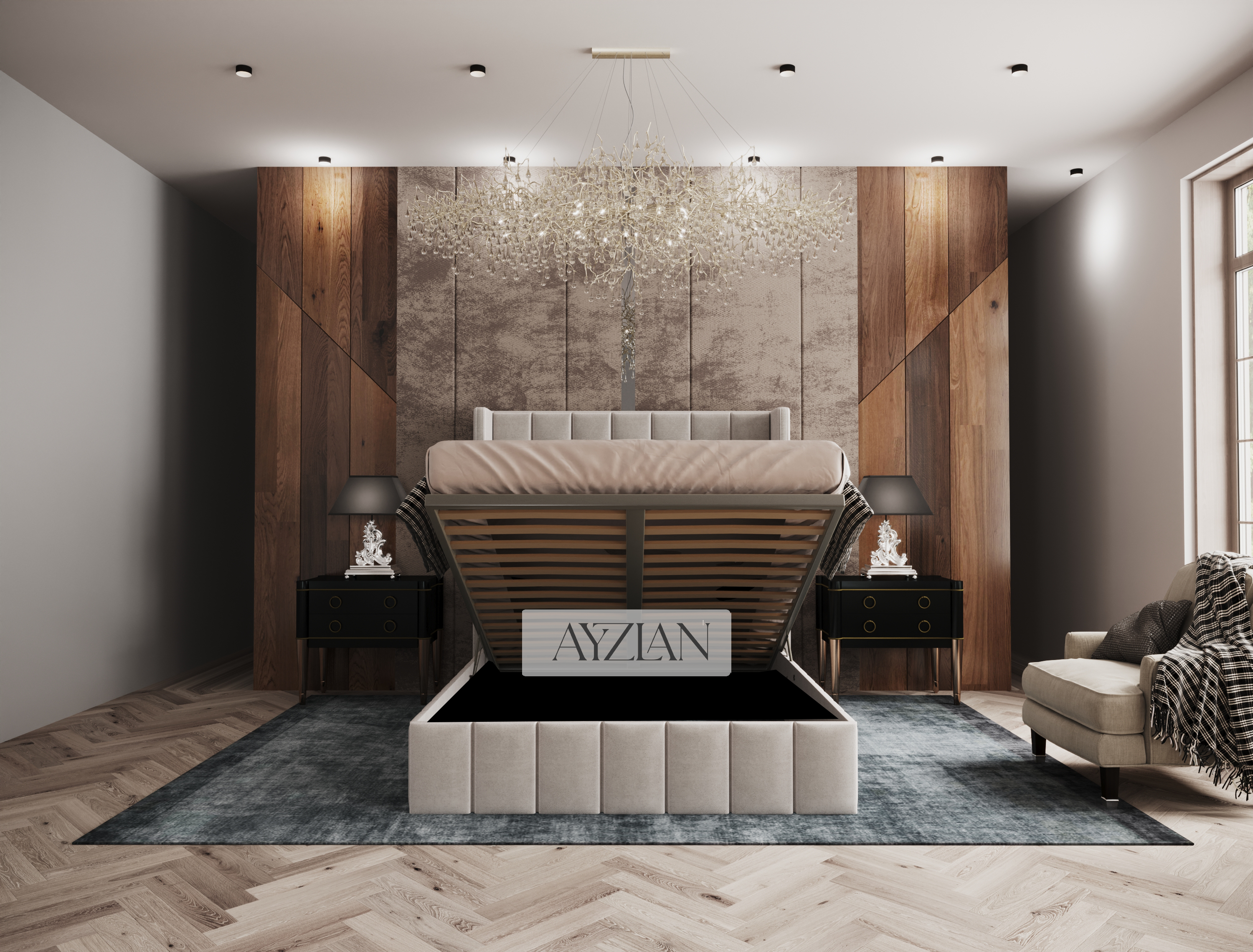 Walden Tall Headboard Winged Stripe Bed