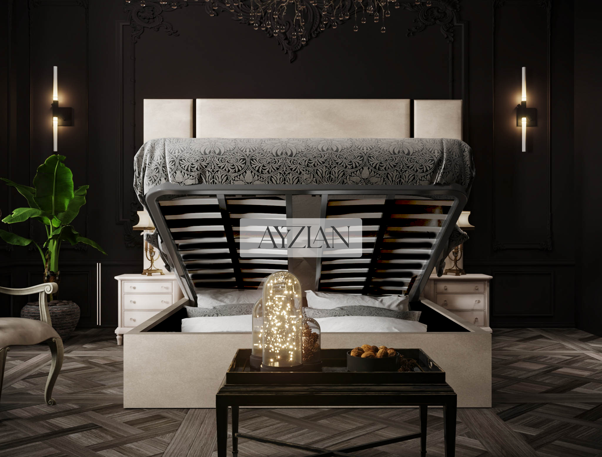 Ava Elegance Glossy Trim Wider Headboard Bed